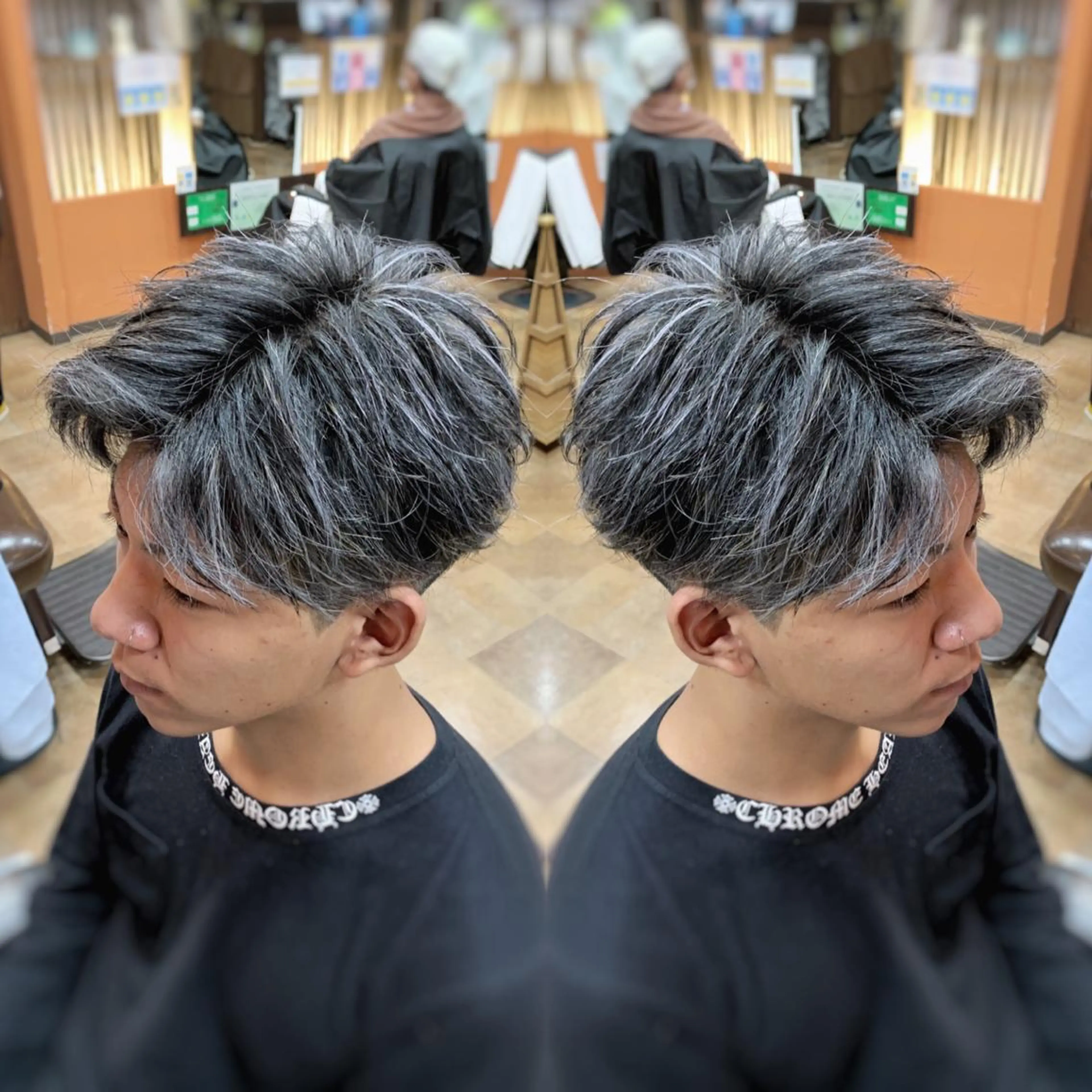 ショート カラー メンズ メンズブリーチ メンズメッシュ ブリーチ メッシュ Laneige 北加賀屋所属・三谷 天兵のヘアスタイル