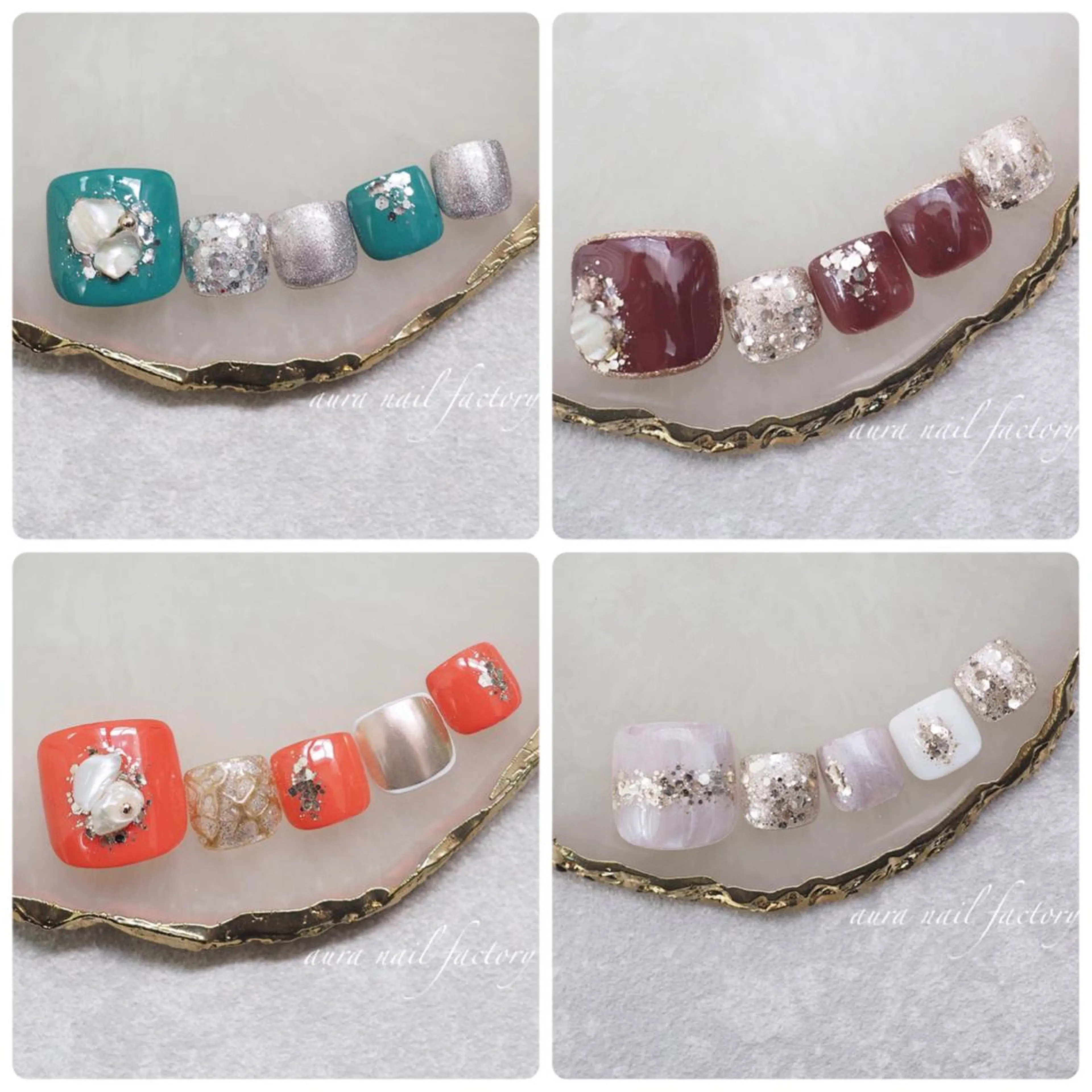 ショート カラー ネイル フットネイル ニュアンスネイル 赤色 赤羽　アウラ ネイルファクトリーのネイルデザイン