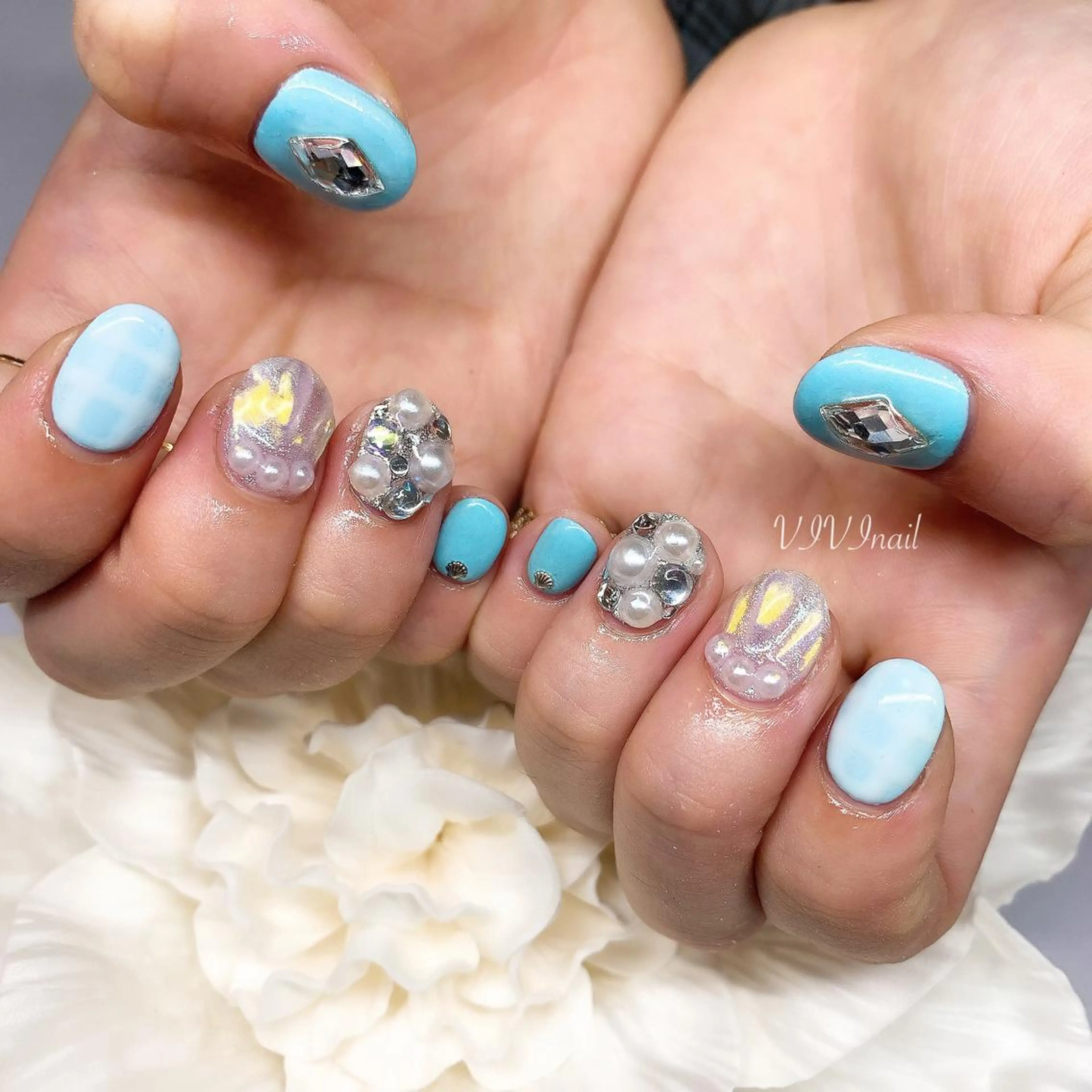 ネイル 韓国ネイル 夏ネイル ハンドネイル vivi nailのネイルデザイン