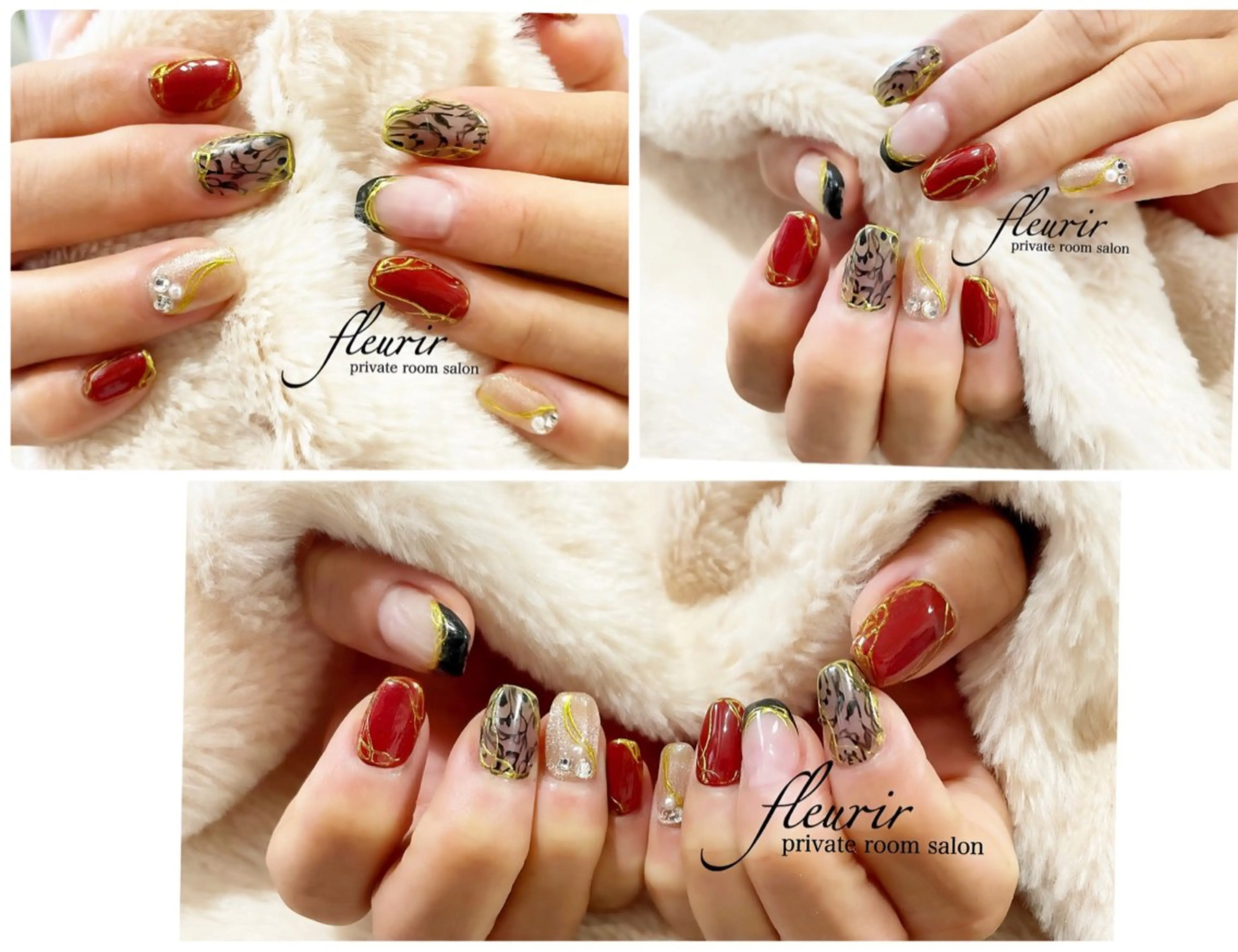 ネイル アートネイル ブラウン フレンチネイル ゴールド マグネットネイル フルリール 【プライベートサロンのネイルデザイン