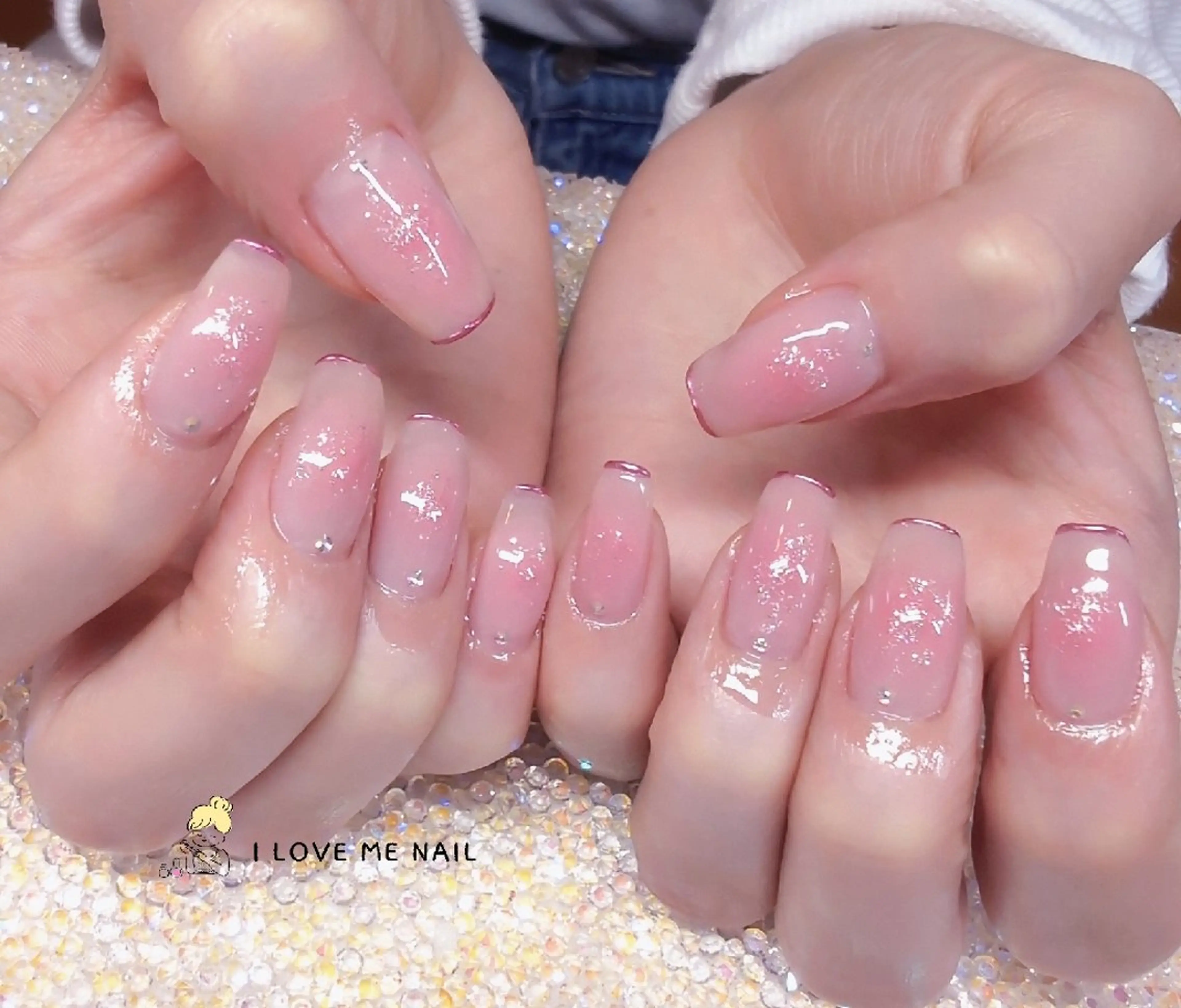 ネイル 長さ出し ハート 韓国ネイル マグネットネイル ニュアンスネイル ハンドネイル I LOVE ME  NAIL.｡.:*♡のネイルデザイン