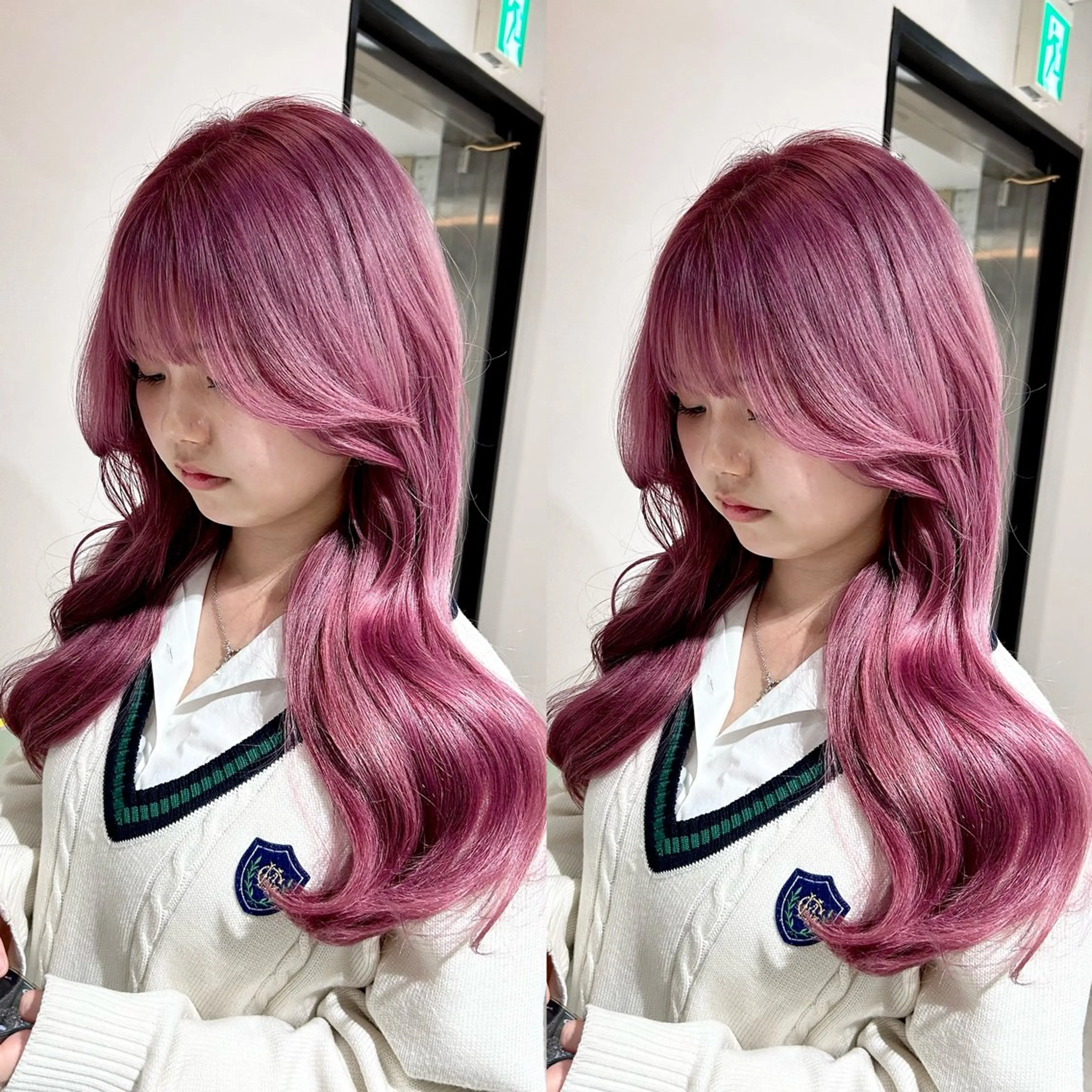 ロング カラー パーマ キッズ ブリーチ 透明感カラー オレンジ ピンクカラー レッドカラー ヘアカラー 💖艶髪矯正×小顔 カット特化/さくらのヘアスタイル