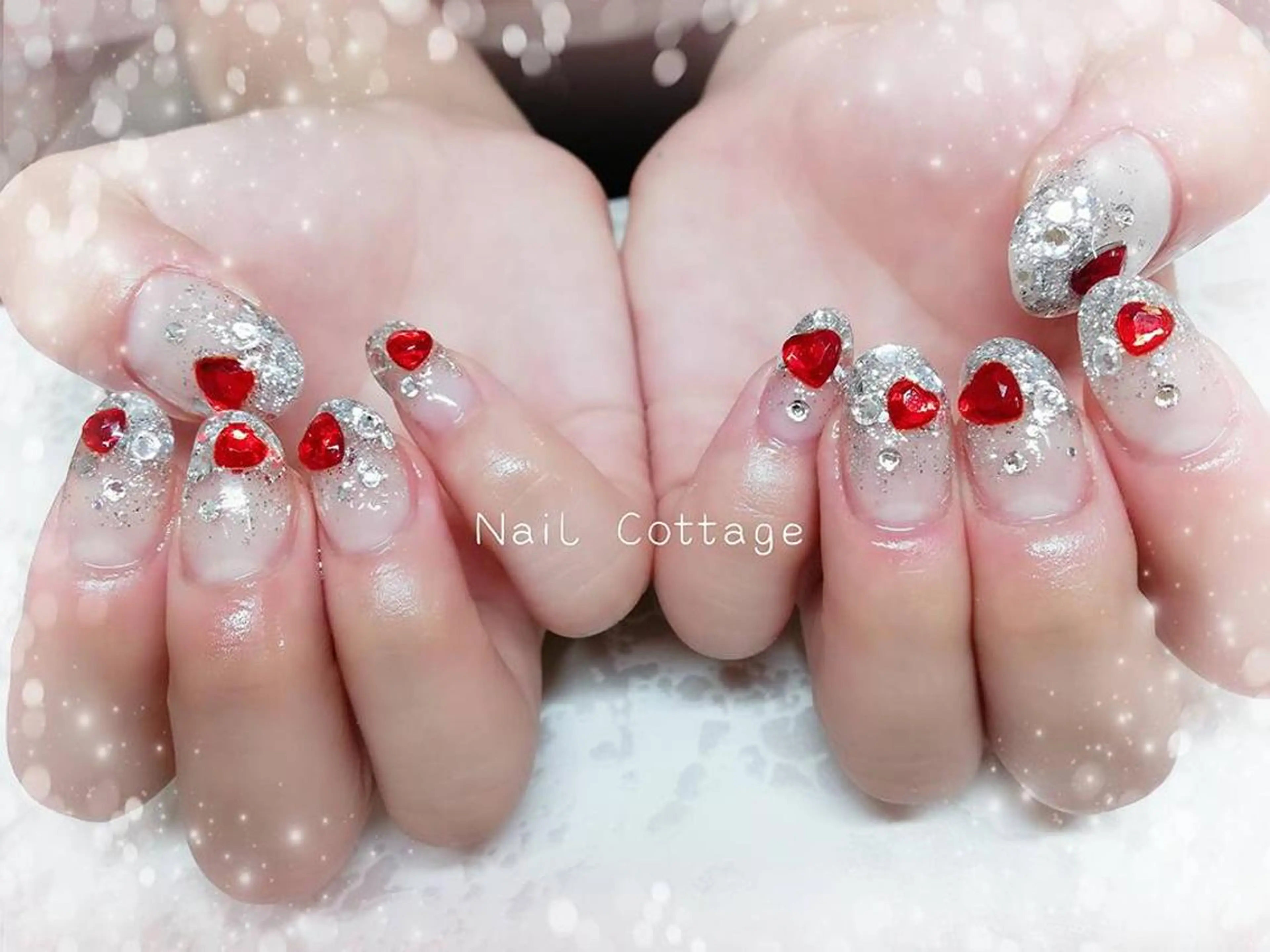 ネイル アートネイル ハート キラキラネイル 韓国ネイル ラメ(グリッター) ハンドネイル Nail cottageのネイルデザイン