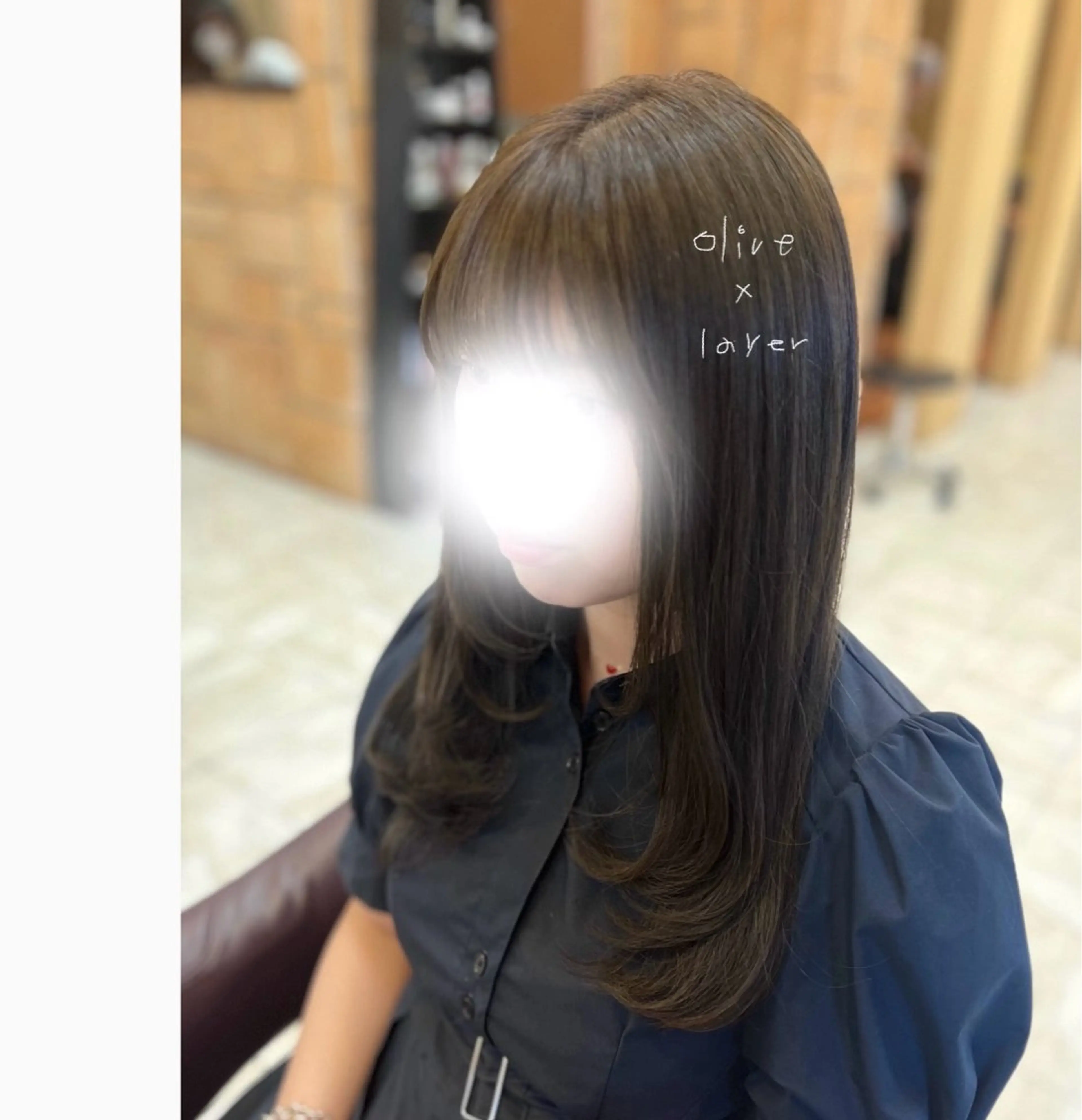 ロング カラー ブラウンカラー ダブルカラー オリーブブラウン オリーブカラー 顔まわりレイヤー Luana .Rioneのマツエク・マツパデザイン