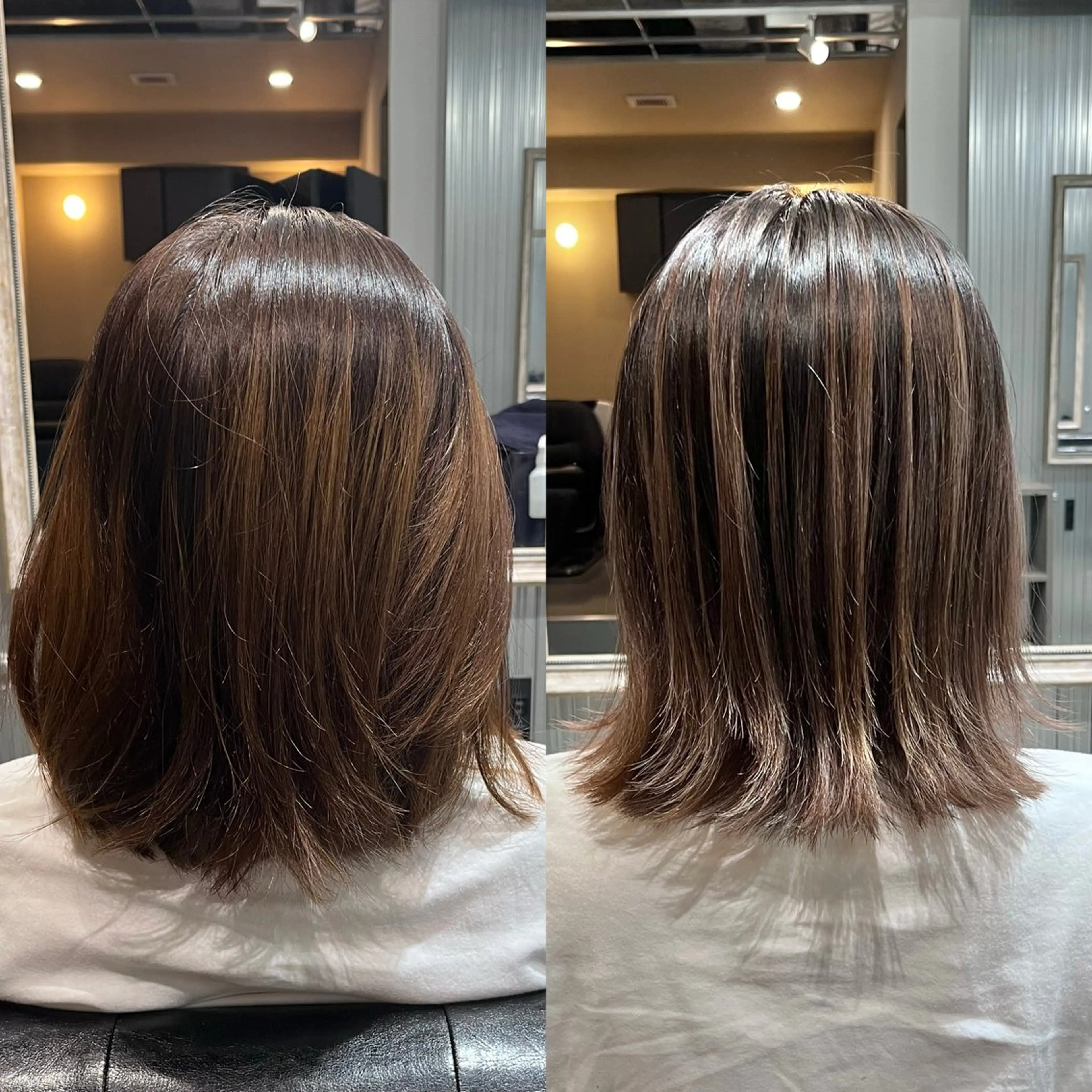 ミディアム カラー バレイヤージュ ブリーチ グレージュ レイヤーカット KIZU 髪質改善 オカルト怪談のヘアスタイル