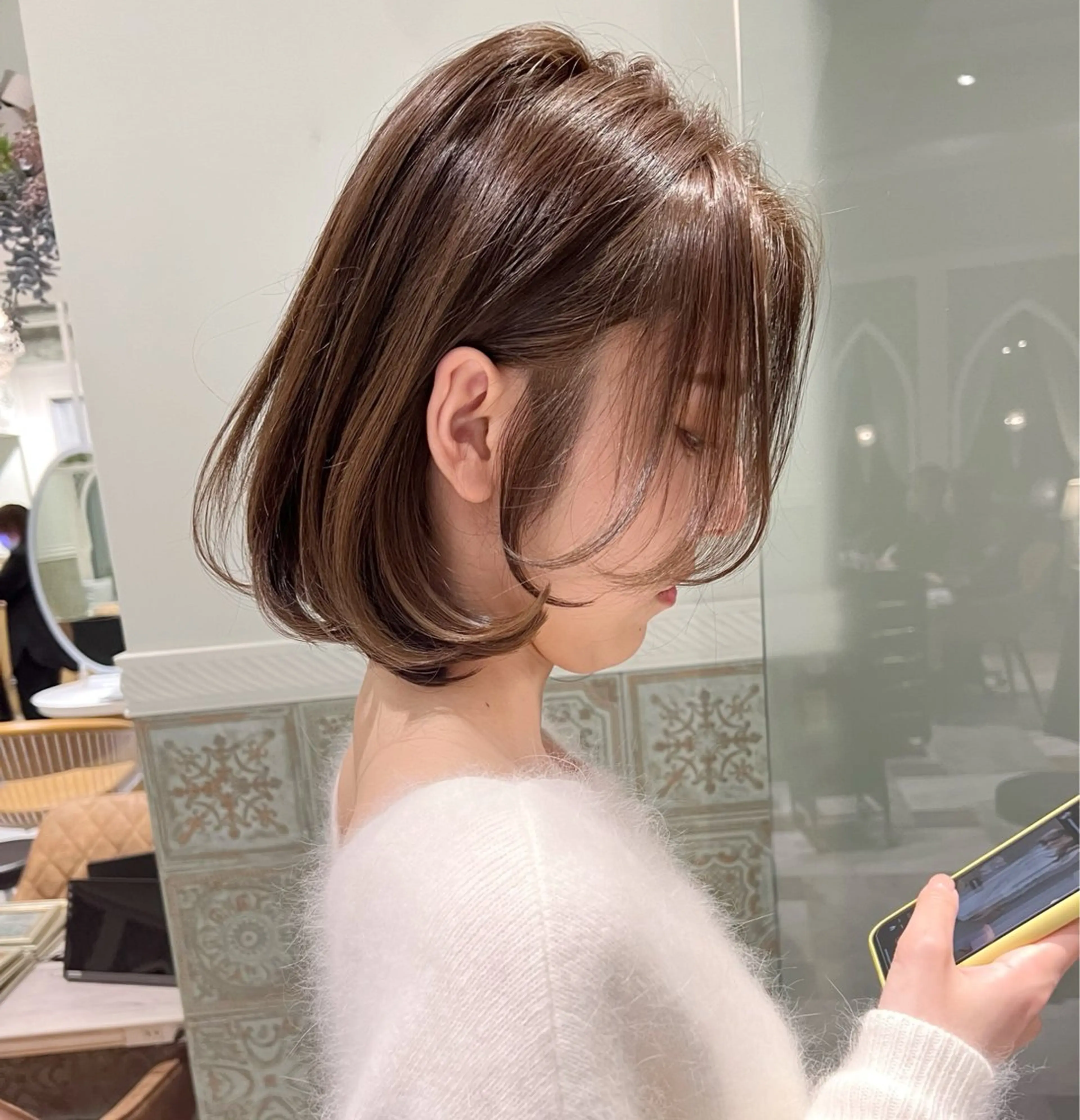 ミディアム ショートボブ 韓国風カラー ボブ くびれヘア 髪質改善 ボブ/顔周りカット /縮毛矯正/鈴木隆太のヘアスタイル