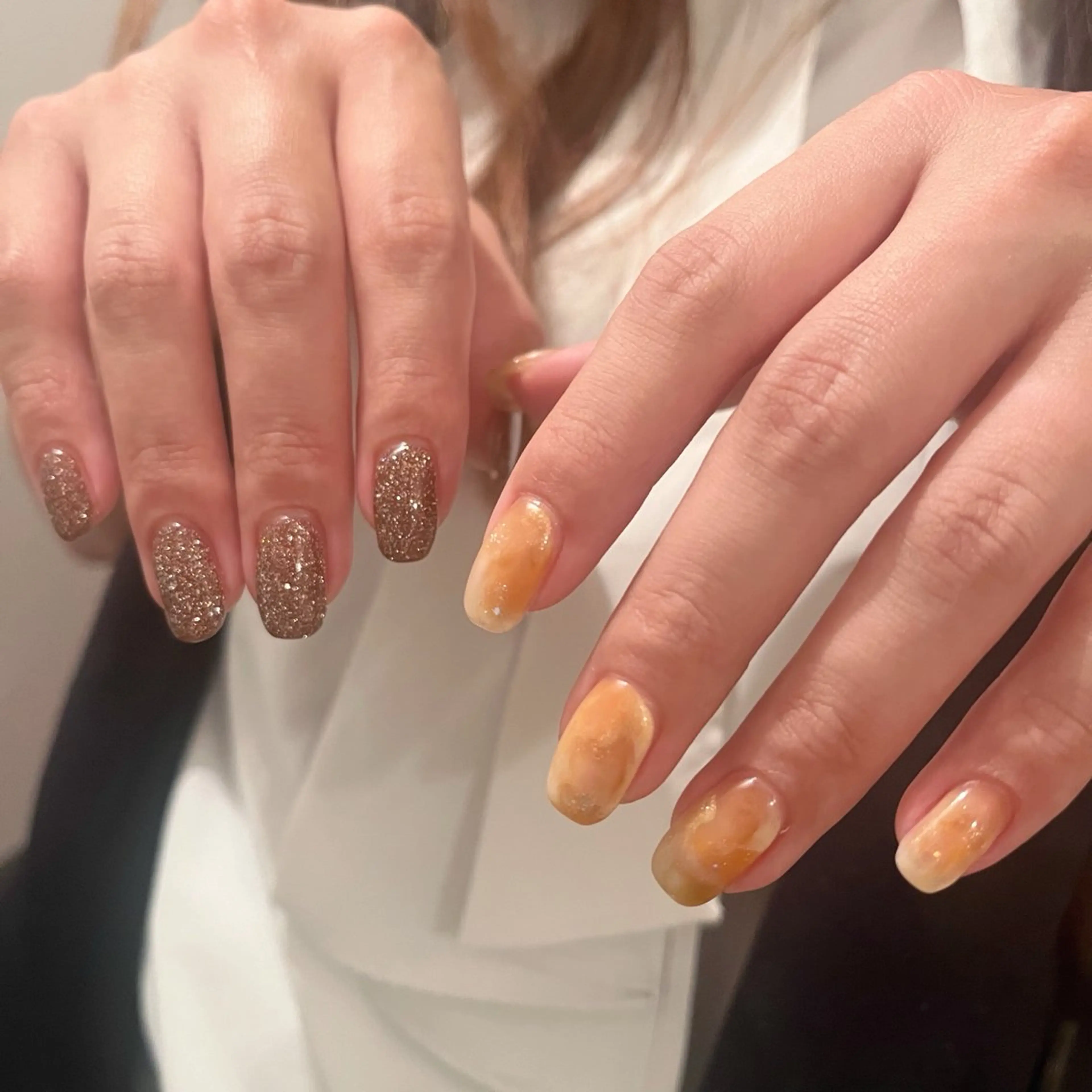 ネイル ブラウン ニュアンスネイル オレンジ K Aのネイルデザイン