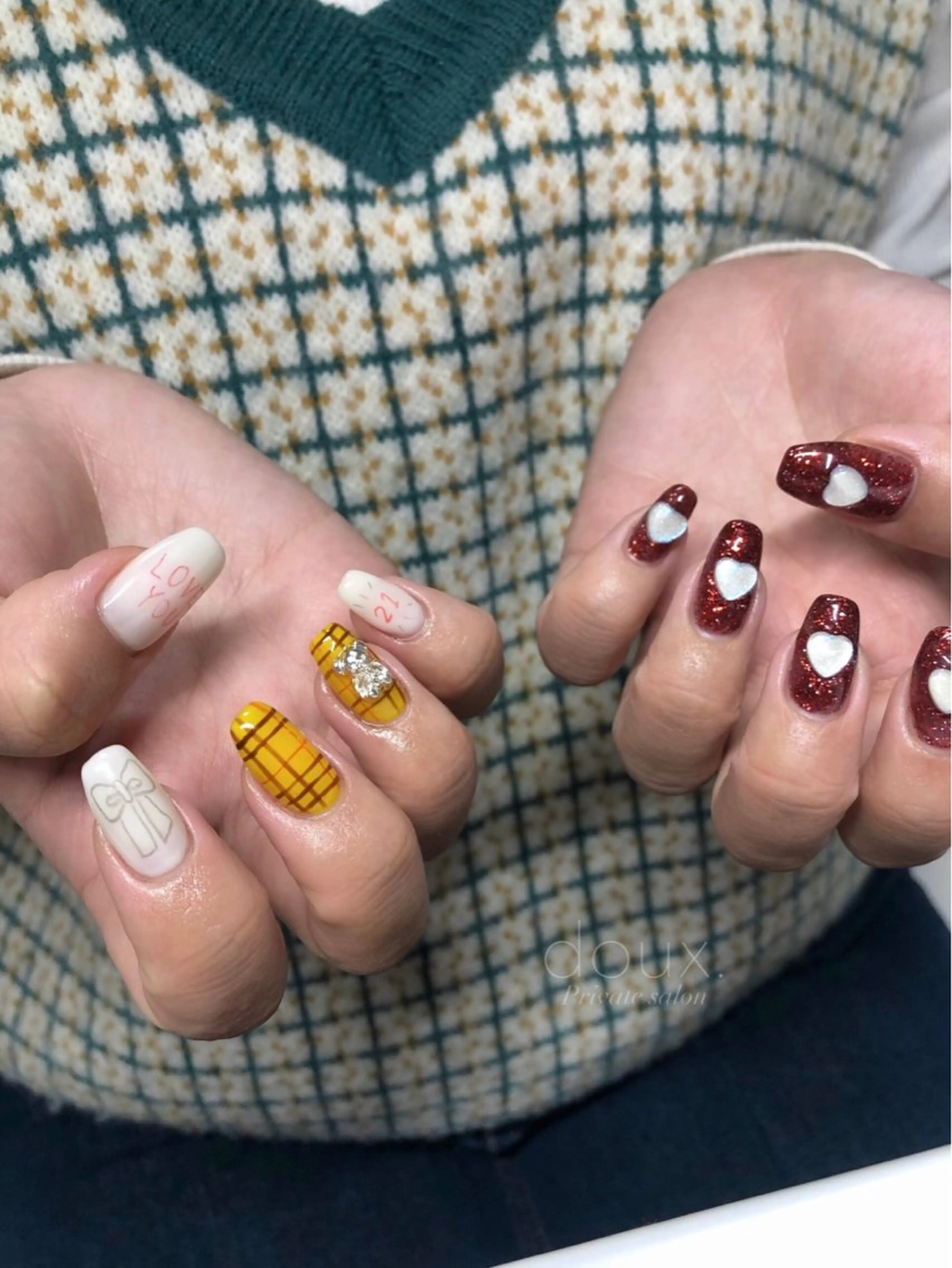 ネイル ハート 韓国ネイル ニュアンスネイル 春ネイル 冬ネイル ハンドネイル doux. nailのネイルデザイン
