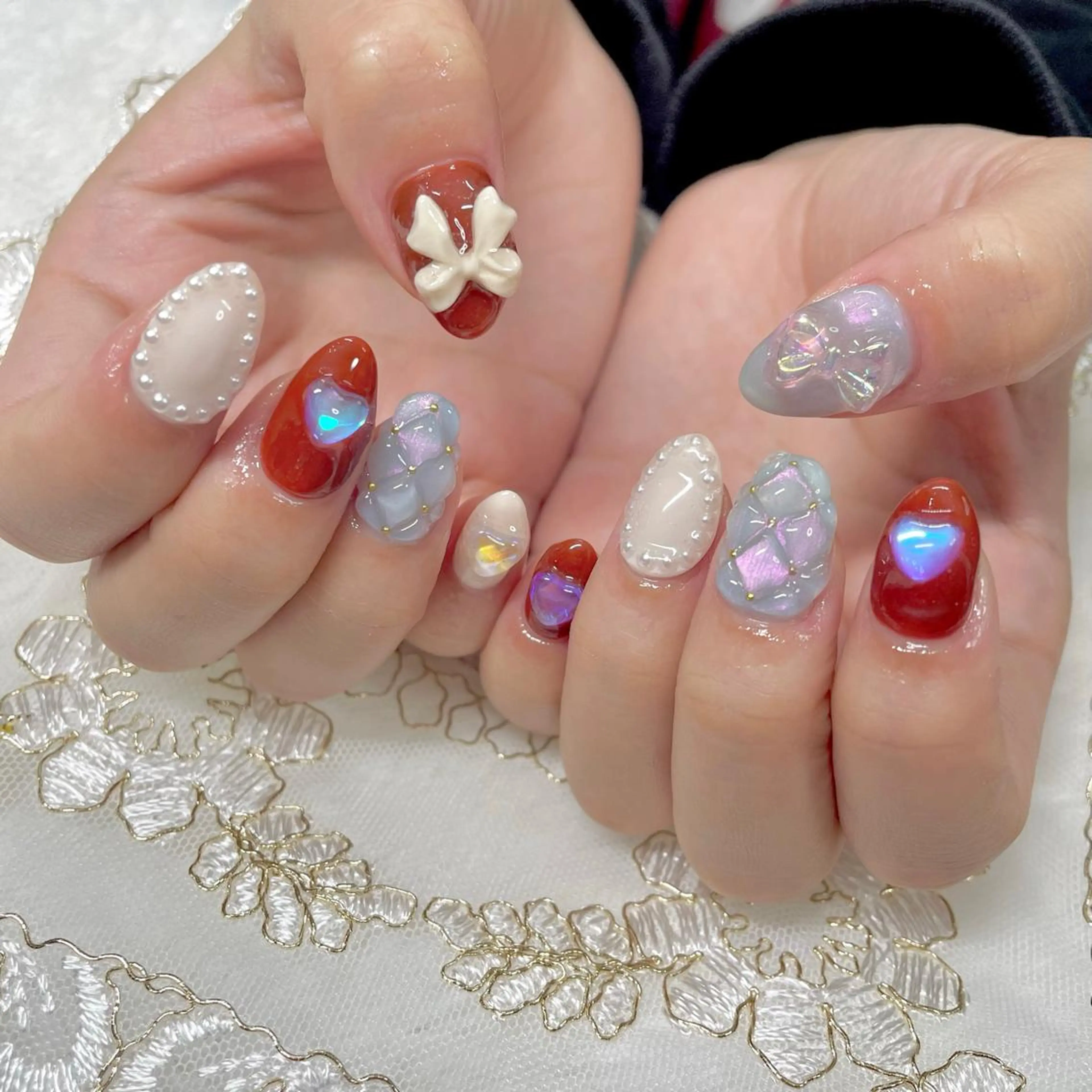 ネイル ジェルネイル ハート リボン J terrace Nailのネイルデザイン