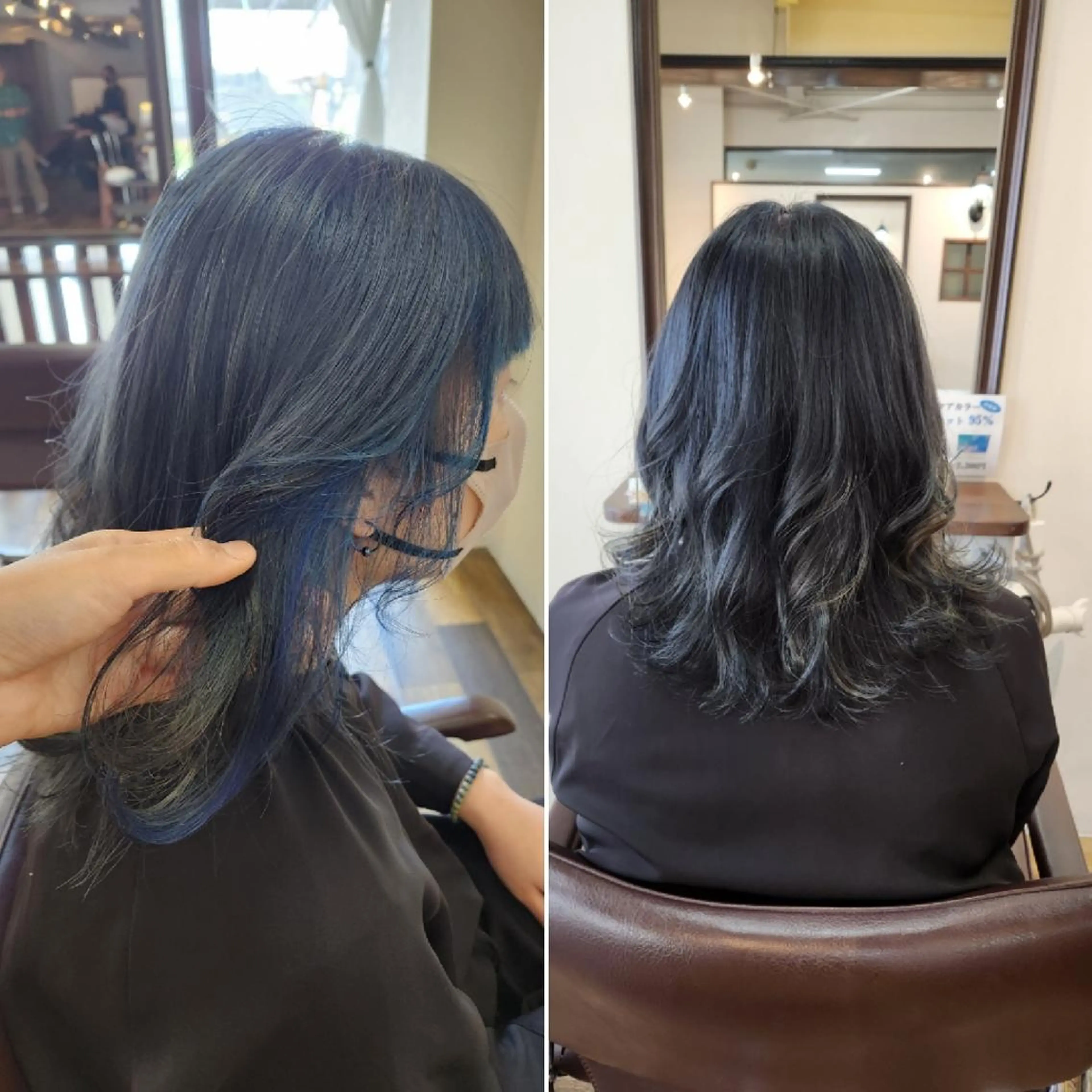 ミディアム カラー ブリーチ ブルーカラー 龍 悠紀のヘアスタイル