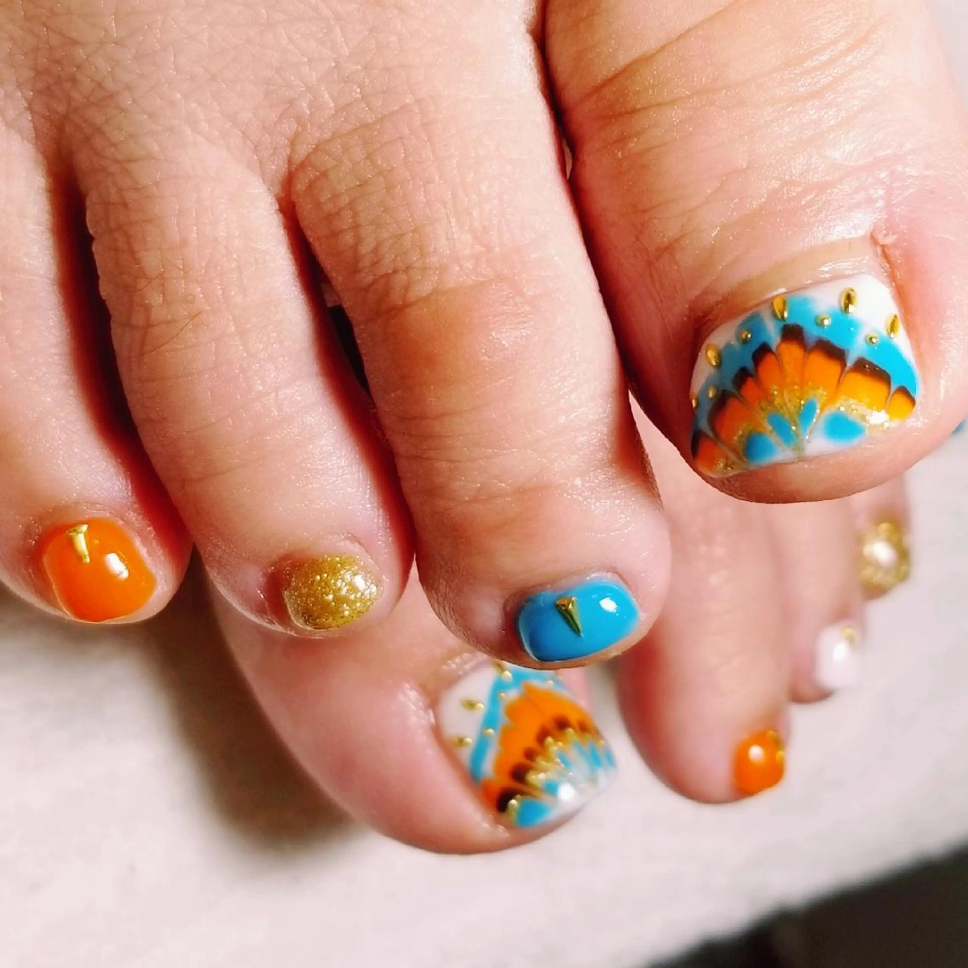 ネイル フットネイル オレンジ ハンドネイル フットネイル trees_ nailのネイルデザイン