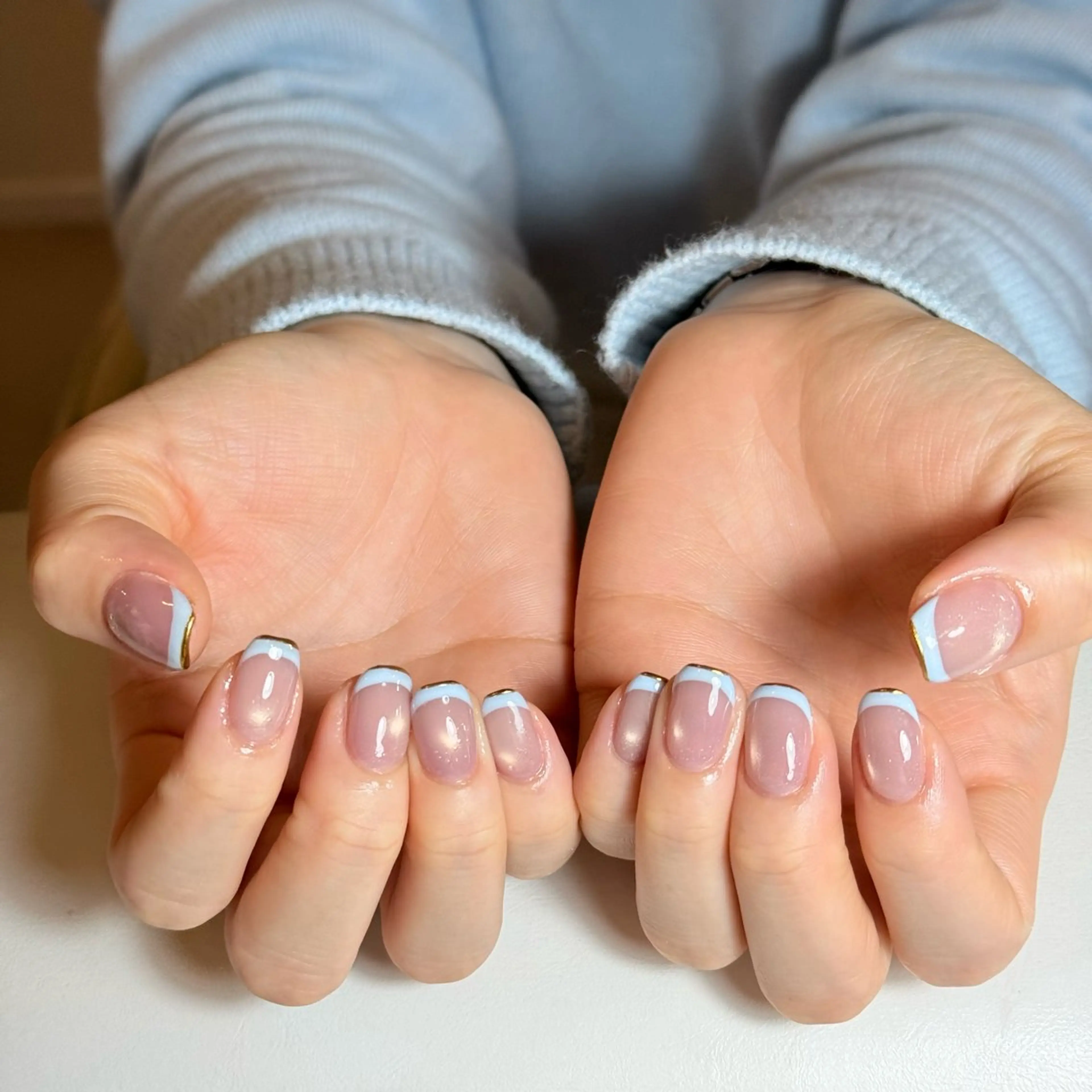 ネイル チークネイル フレンチネイル グラデーション キラキラネイル 韓国ネイル ハンドネイル Risa_ Nailのネイルデザイン