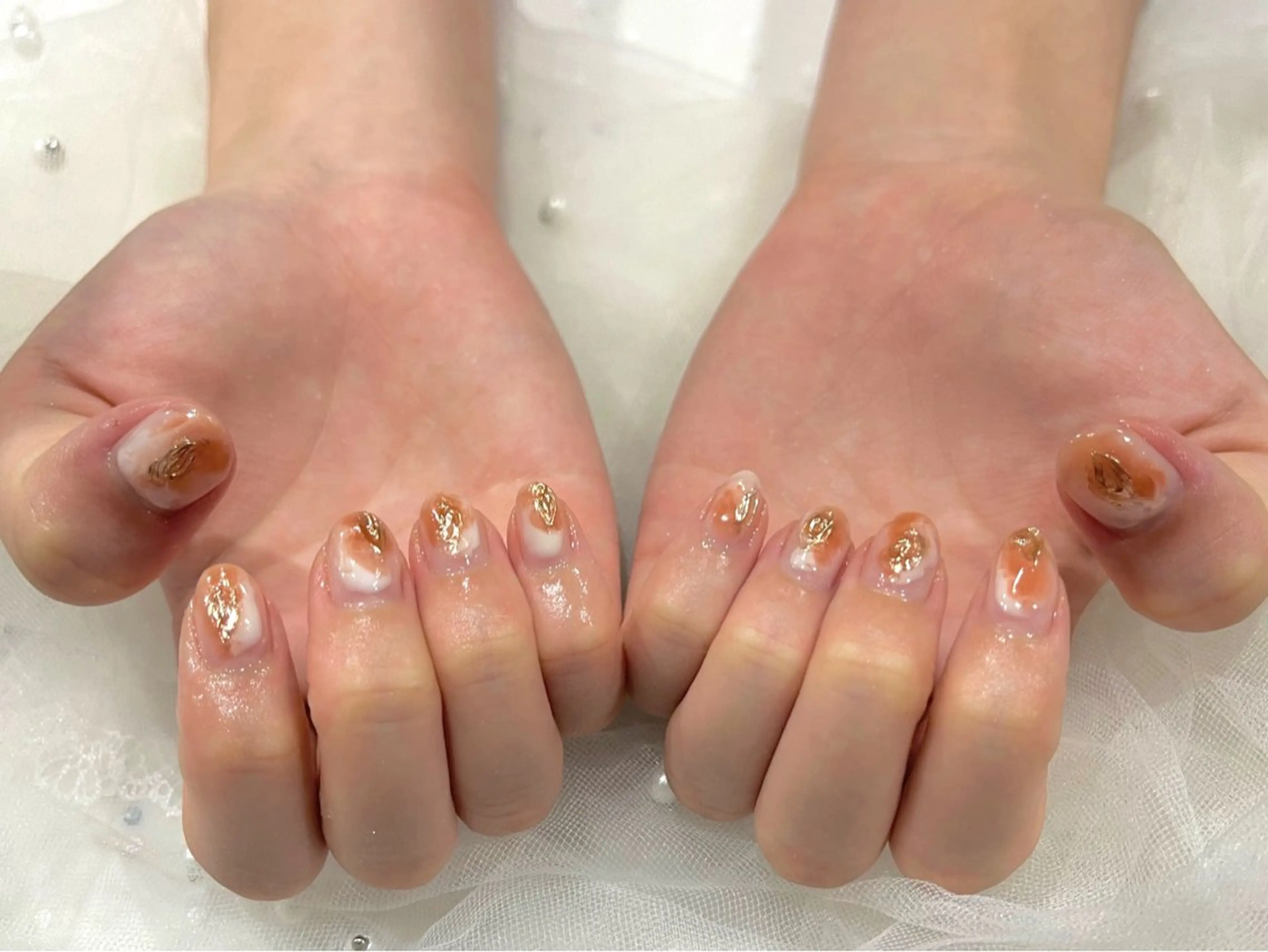 ネイル ゴールド ニュアンスネイル オレンジ Nail salon Cielel⟡Ayaのネイルデザイン