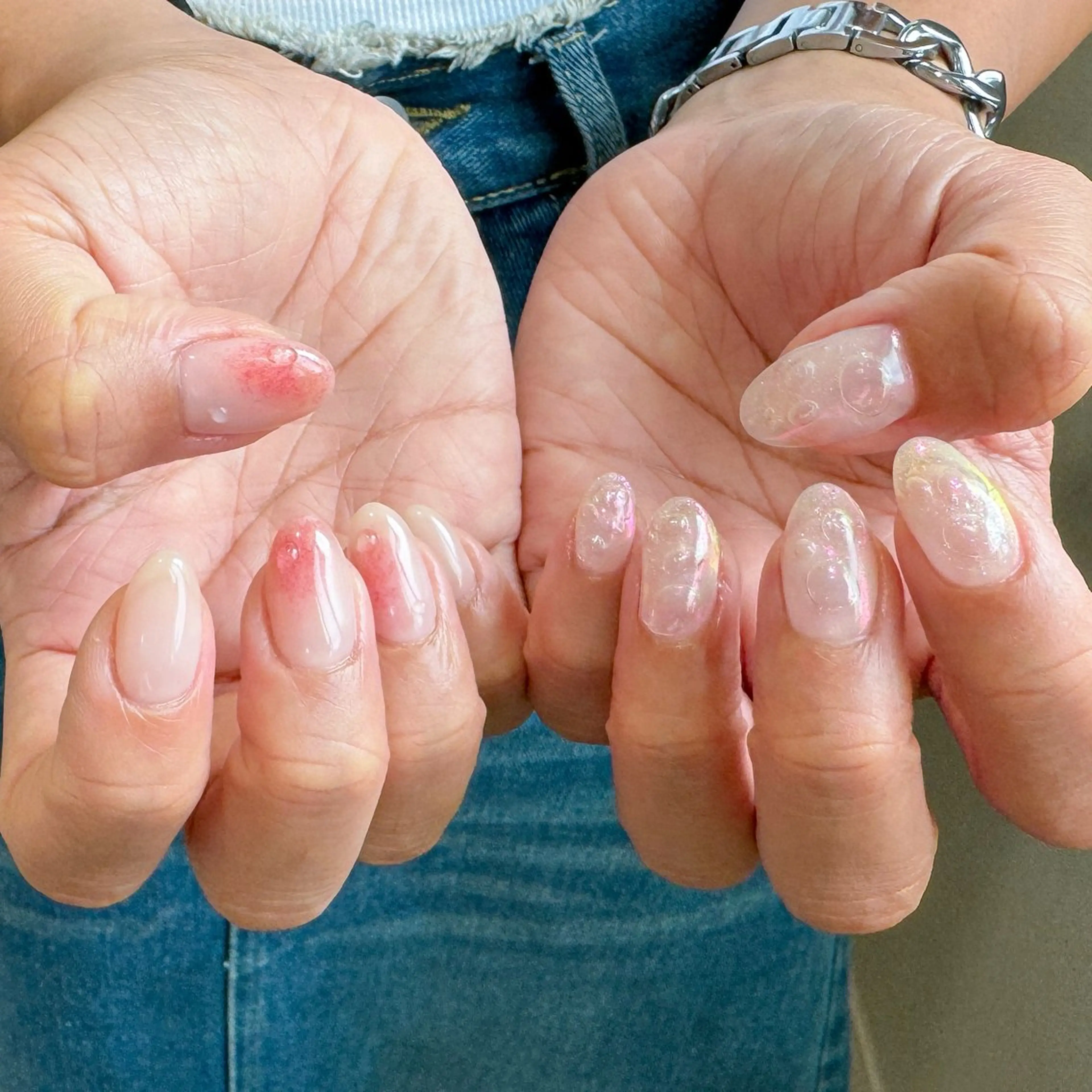 ネイル オーロラネイル クリアネイル ミラーネイル 夏ネイル ハンドネイル pointillé .ayaのネイルデザイン