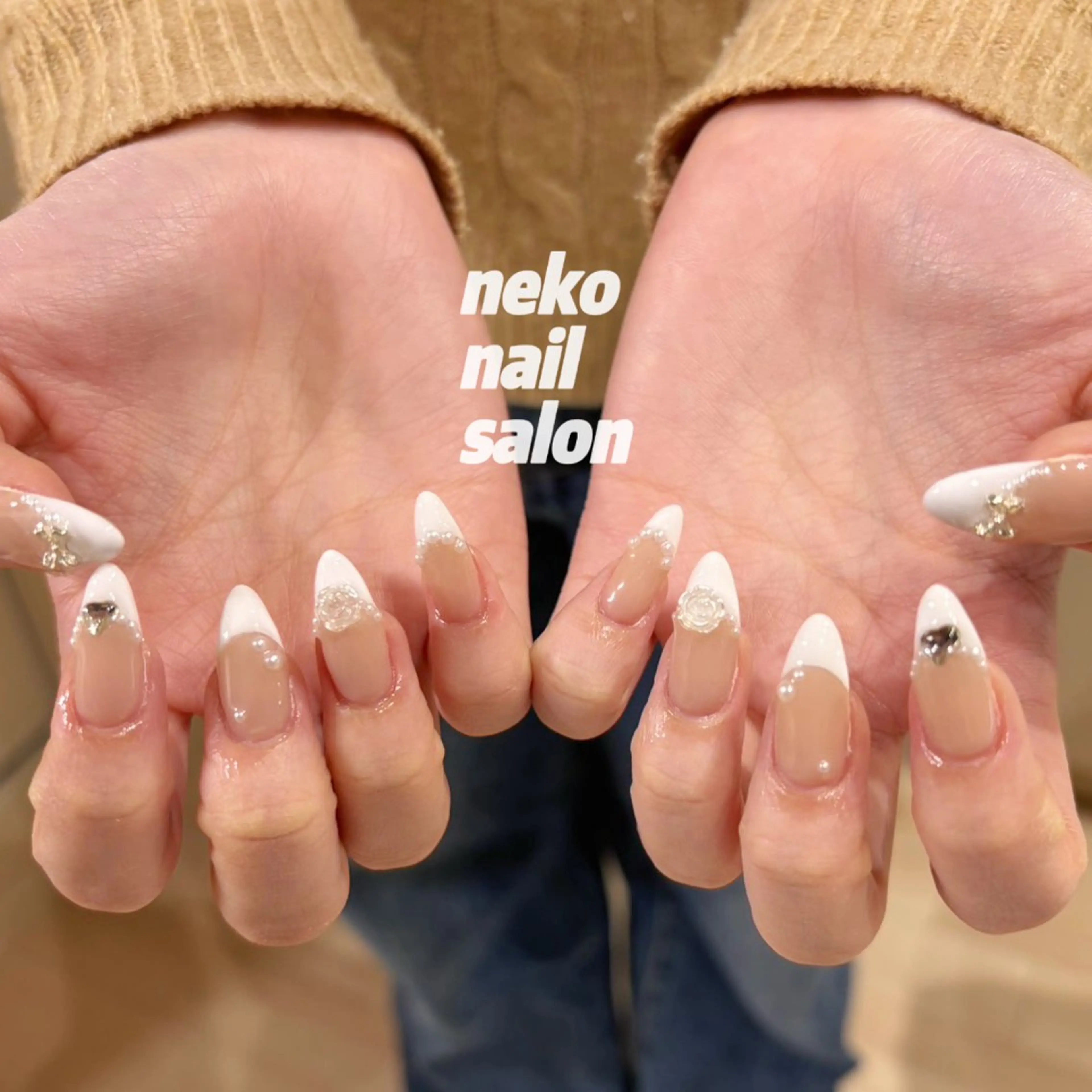 ネイル フレンチネイル ガーリー ワンホンネイル ハンドネイル neko nail所属・neko nailのネイルデザイン