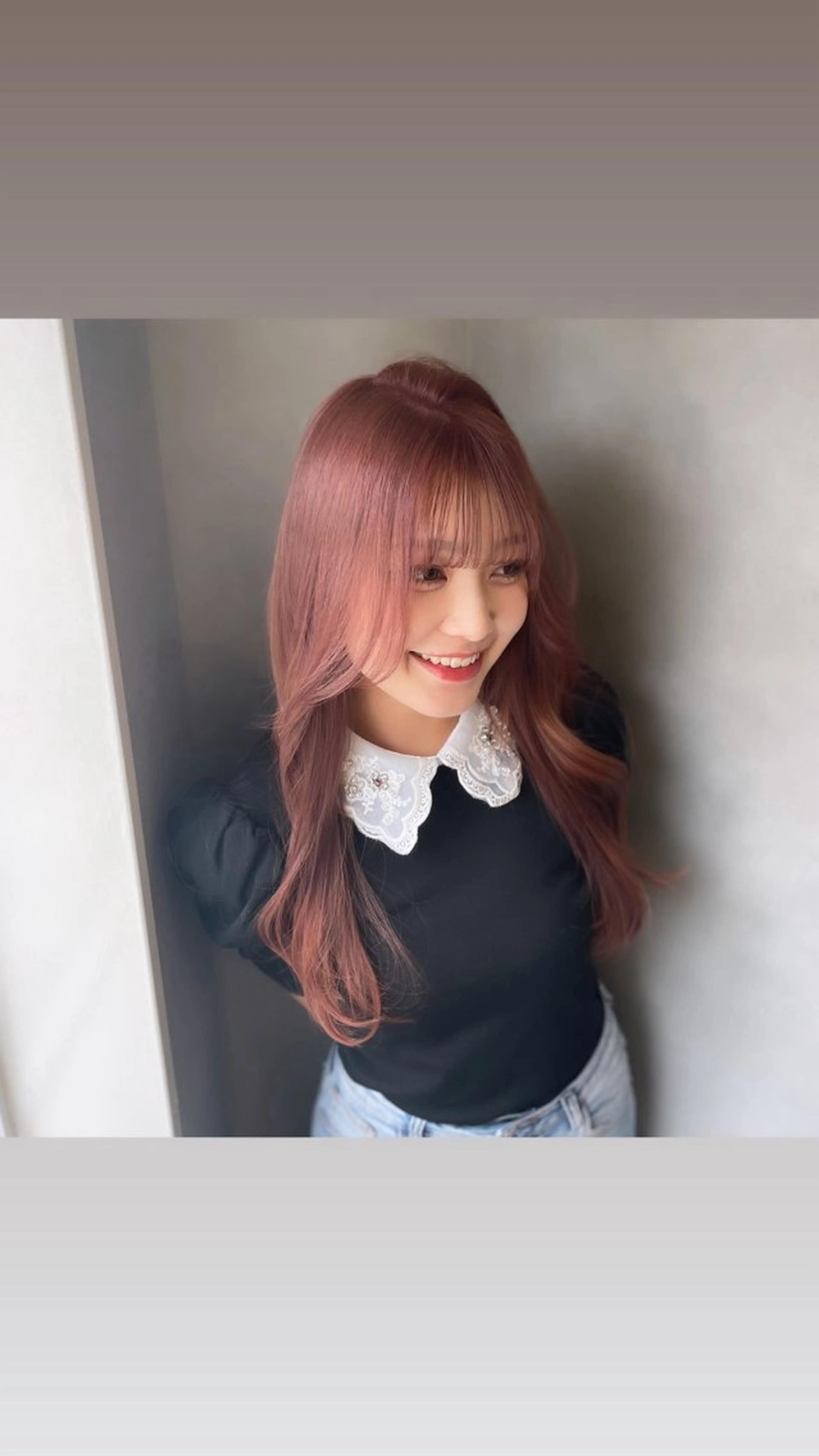 ロング カラー ベージュカラー ブリーチ ピンクカラー ピンクベージュ カット ヘアカラー Rui/透明感カラー 暖色/レイヤーカットのヘアスタイル