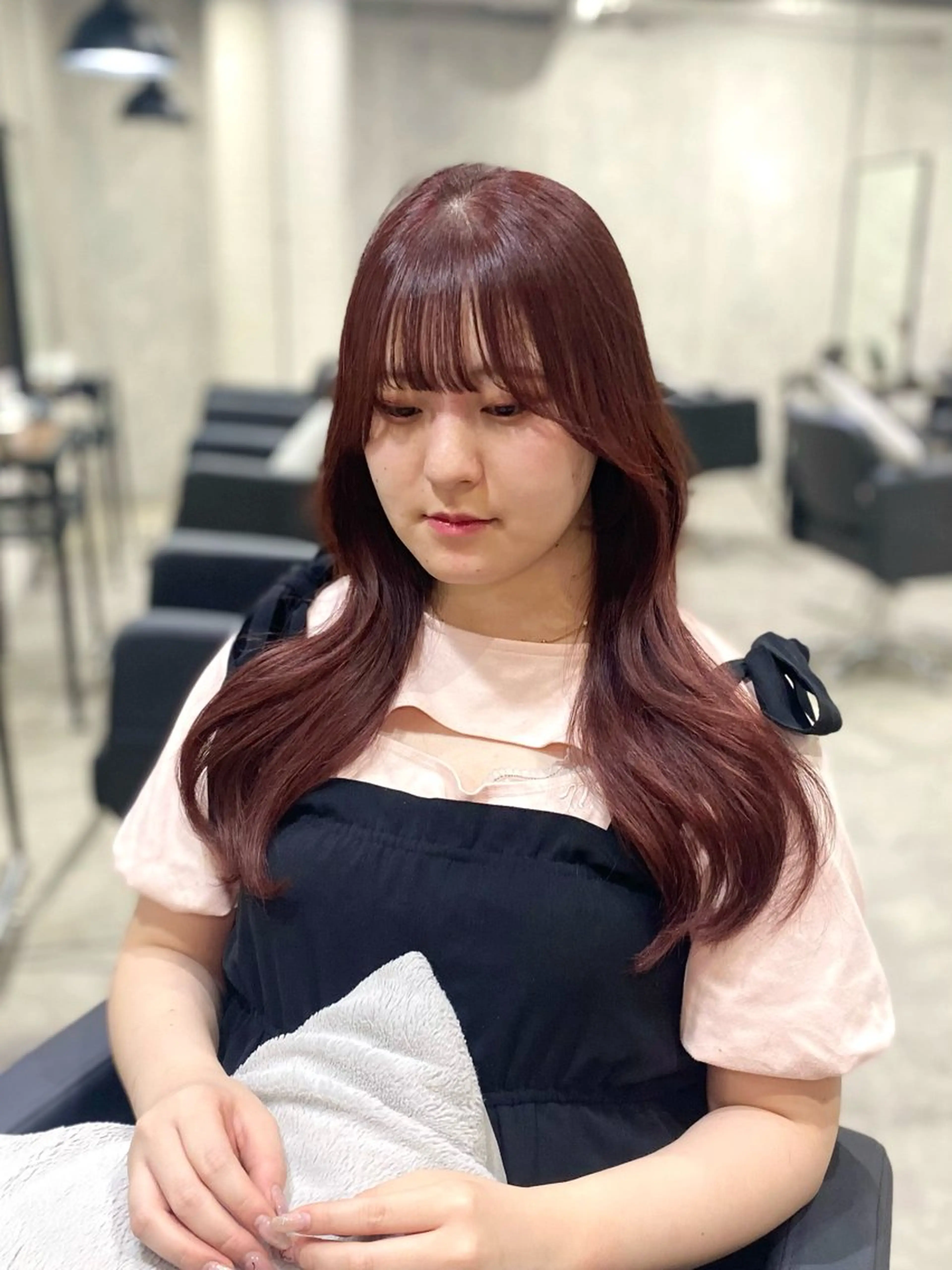 ロング カラー 透明感カラー ピンクカラー カット ヘアカラー トリートメント shiori/透明感 /顔周り/髪質改善のヘアスタイル