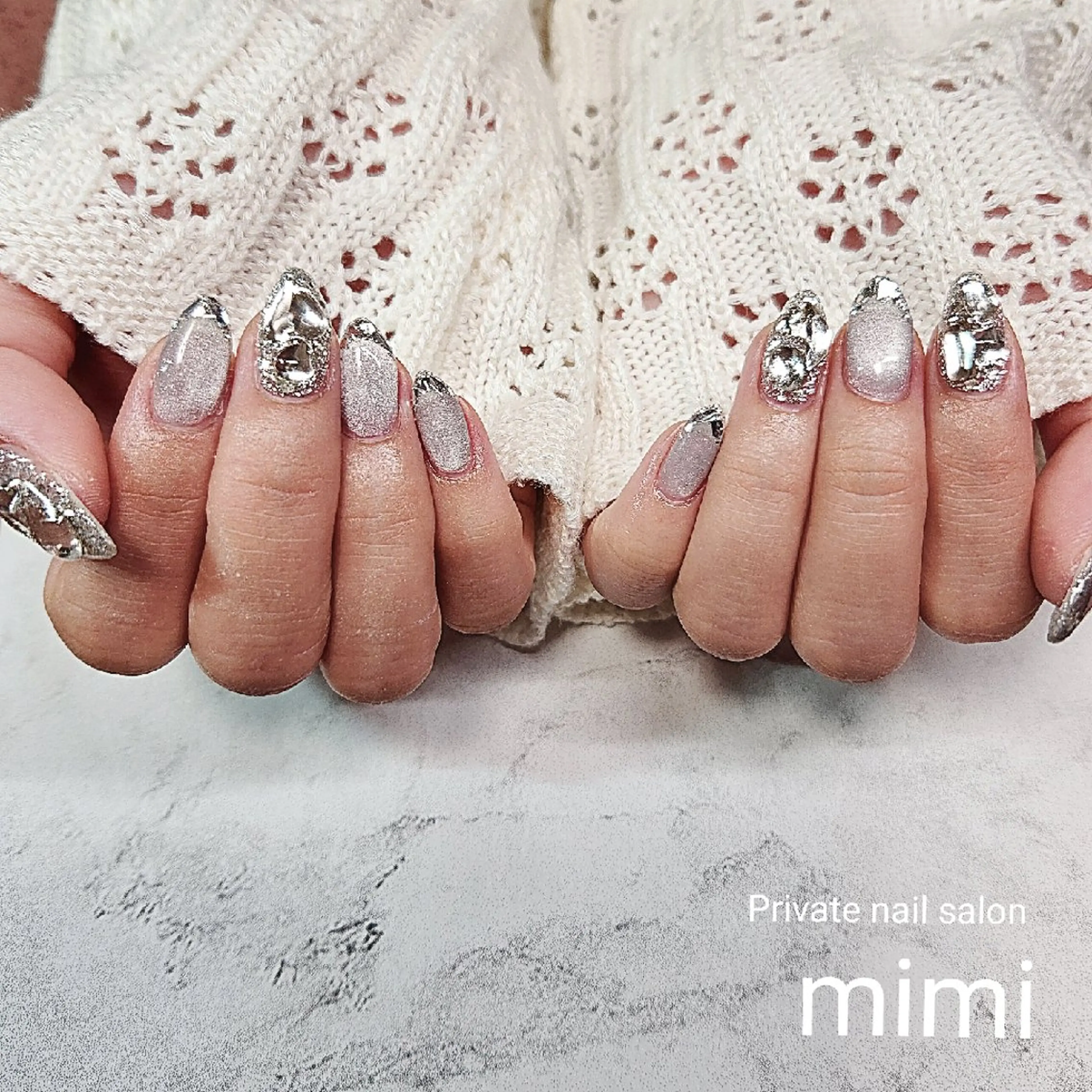 ネイル フレンチネイル ガラスフレンチ キラキラネイル マグネットネイル ハンドネイル 博多ネイル ｍｉｍｉのネイルデザイン