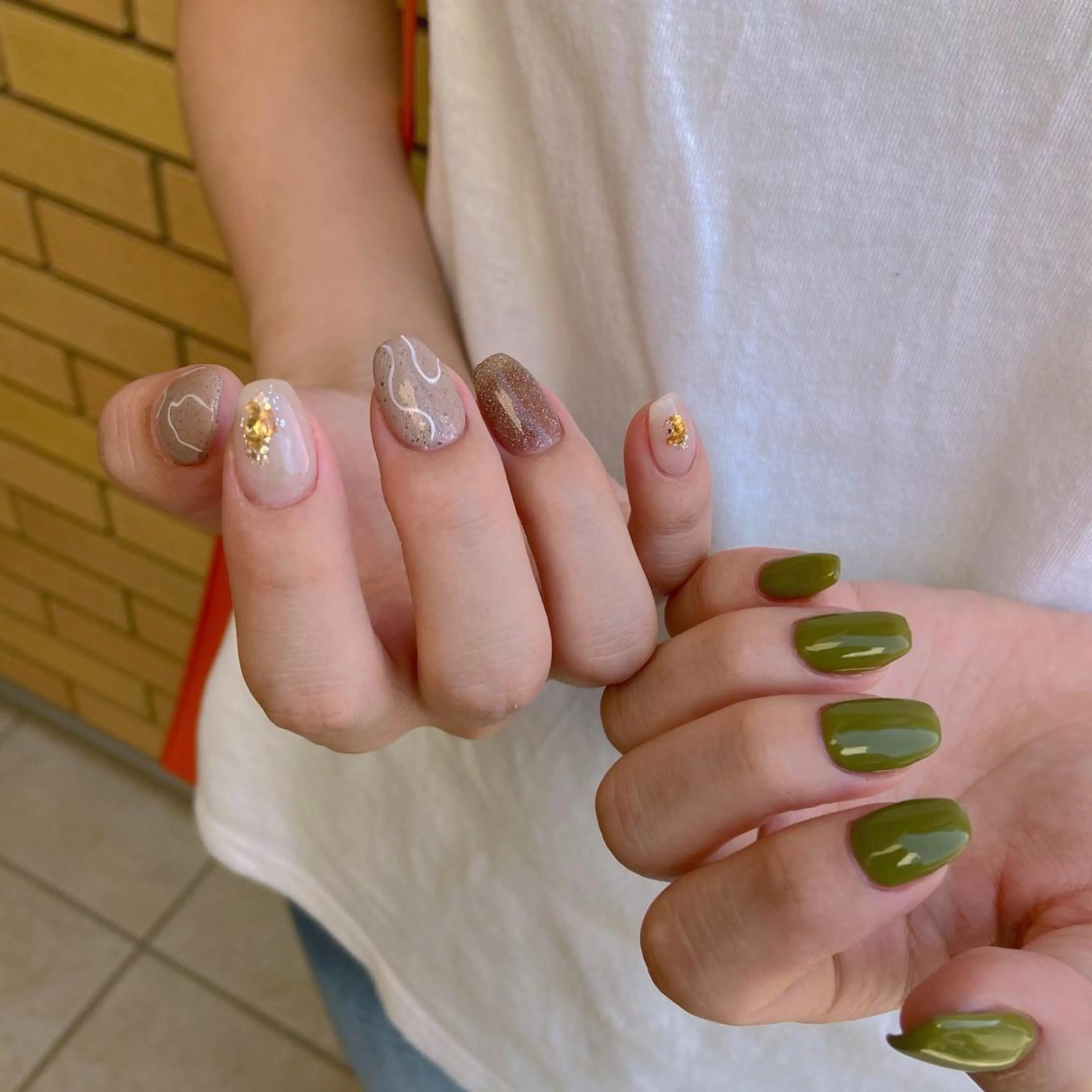 ネイル オーロラネイル カジュアル 長さ出し ジェルネイル 韓国ネイル MH Nailのネイルデザイン