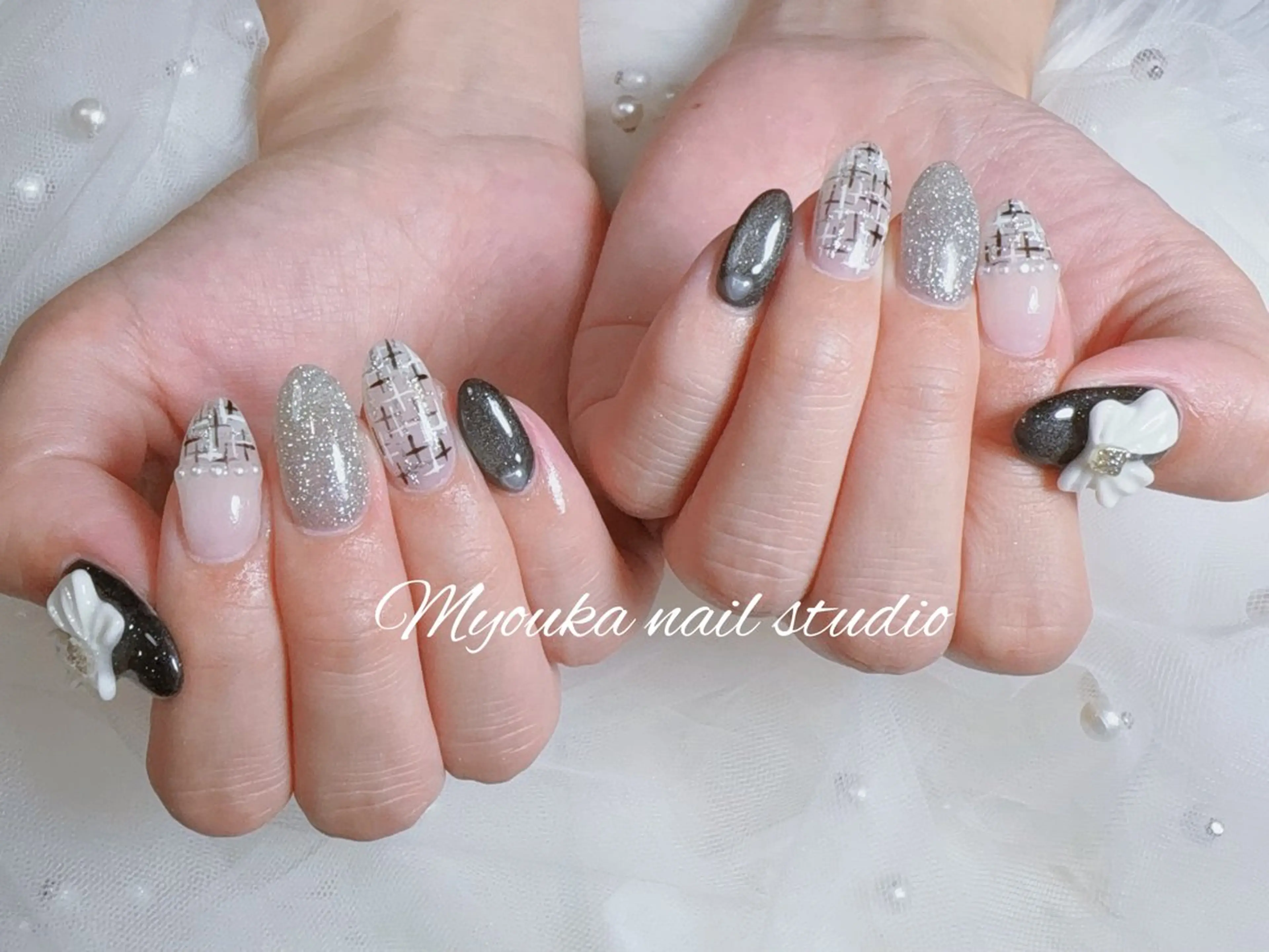 ネイル チークネイル 長さ出し グラデーション ラメ(グリッター) ラメグラデーション ハンドネイル ハンドケア Myouka所属・Myouka 板橋大山駅前店のネイルデザイン