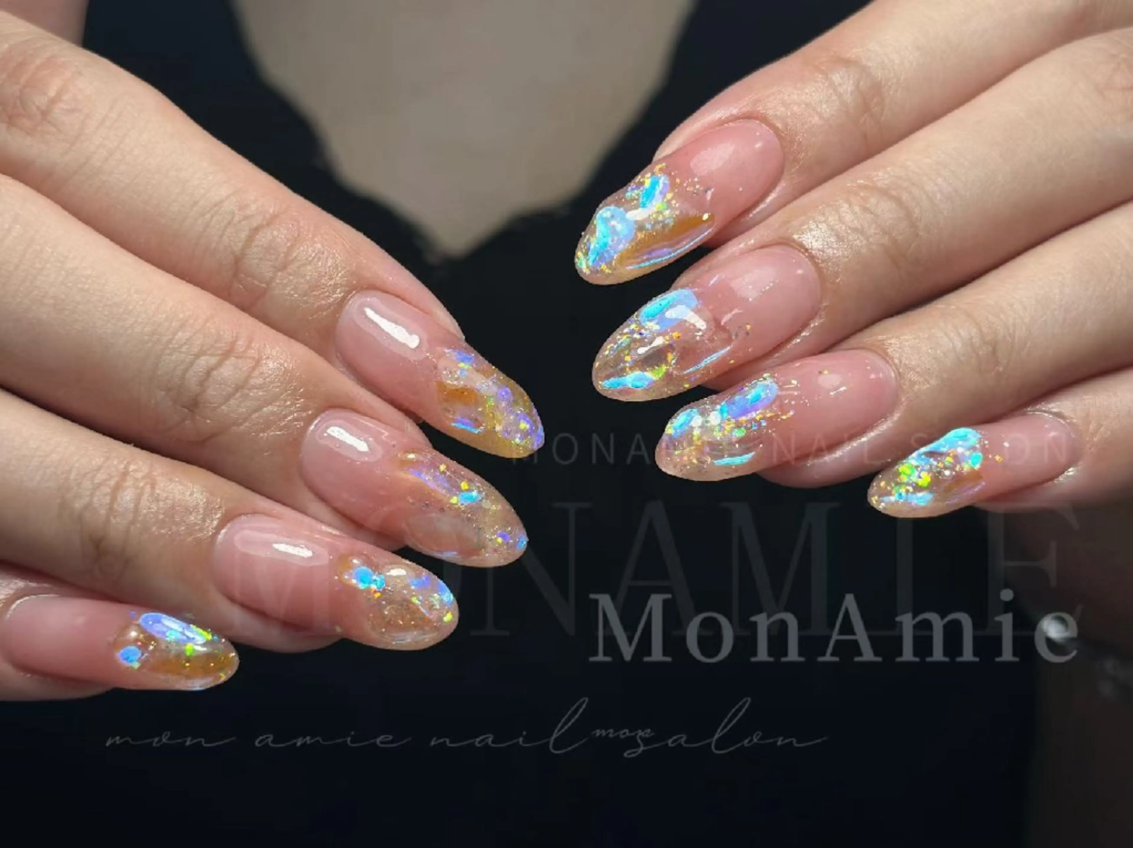 ネイル オーロラネイル クリアネイル 氷ネイル・うるうるネイル ニュアンスネイル 夏ネイル ハンドネイル ハンドケア Lemon所属・MonAmie NailSalonのネイルデザイン