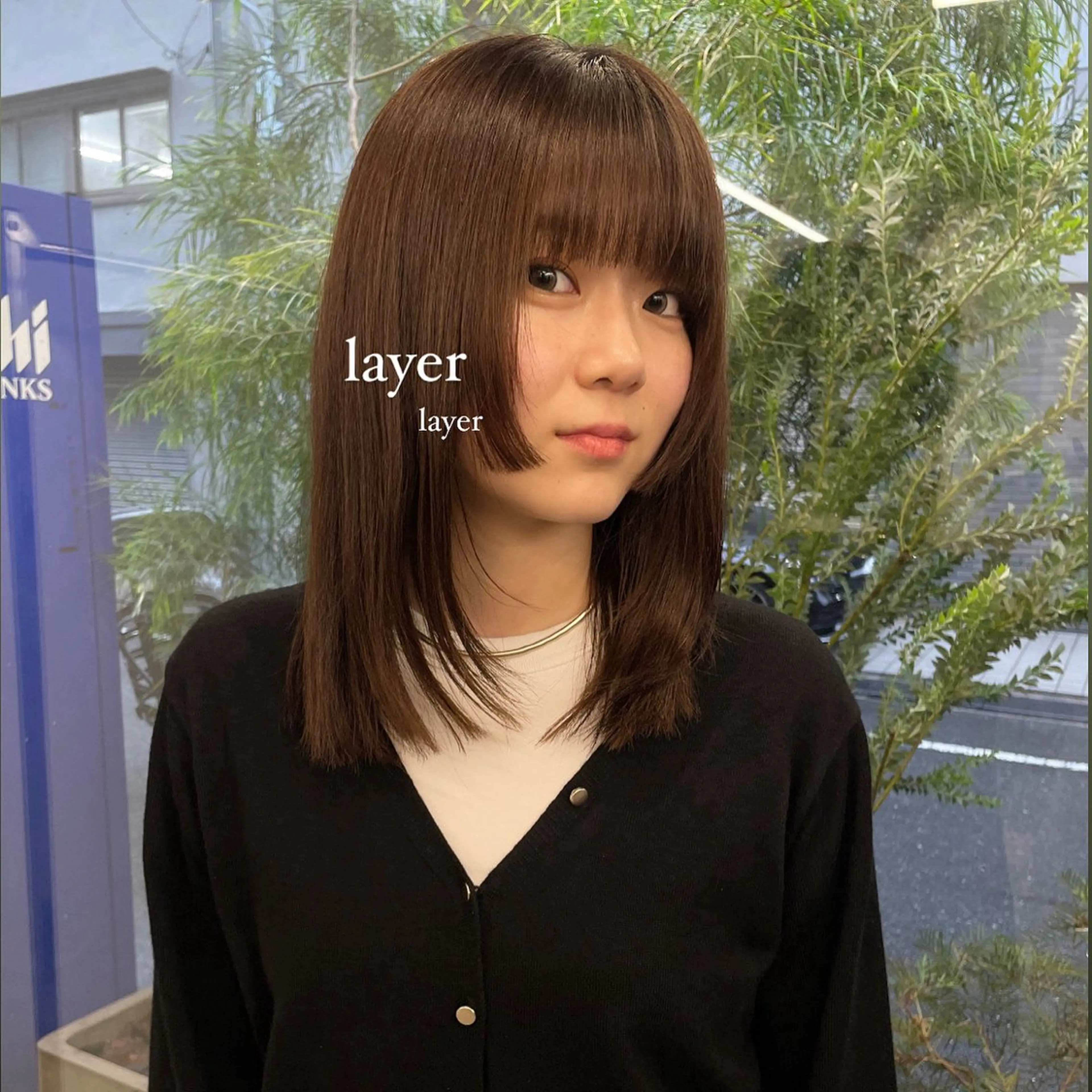 セミロング レイヤーカット カット パーマ、ボブ、透明感 カラー、小須田ゆあのヘアスタイル