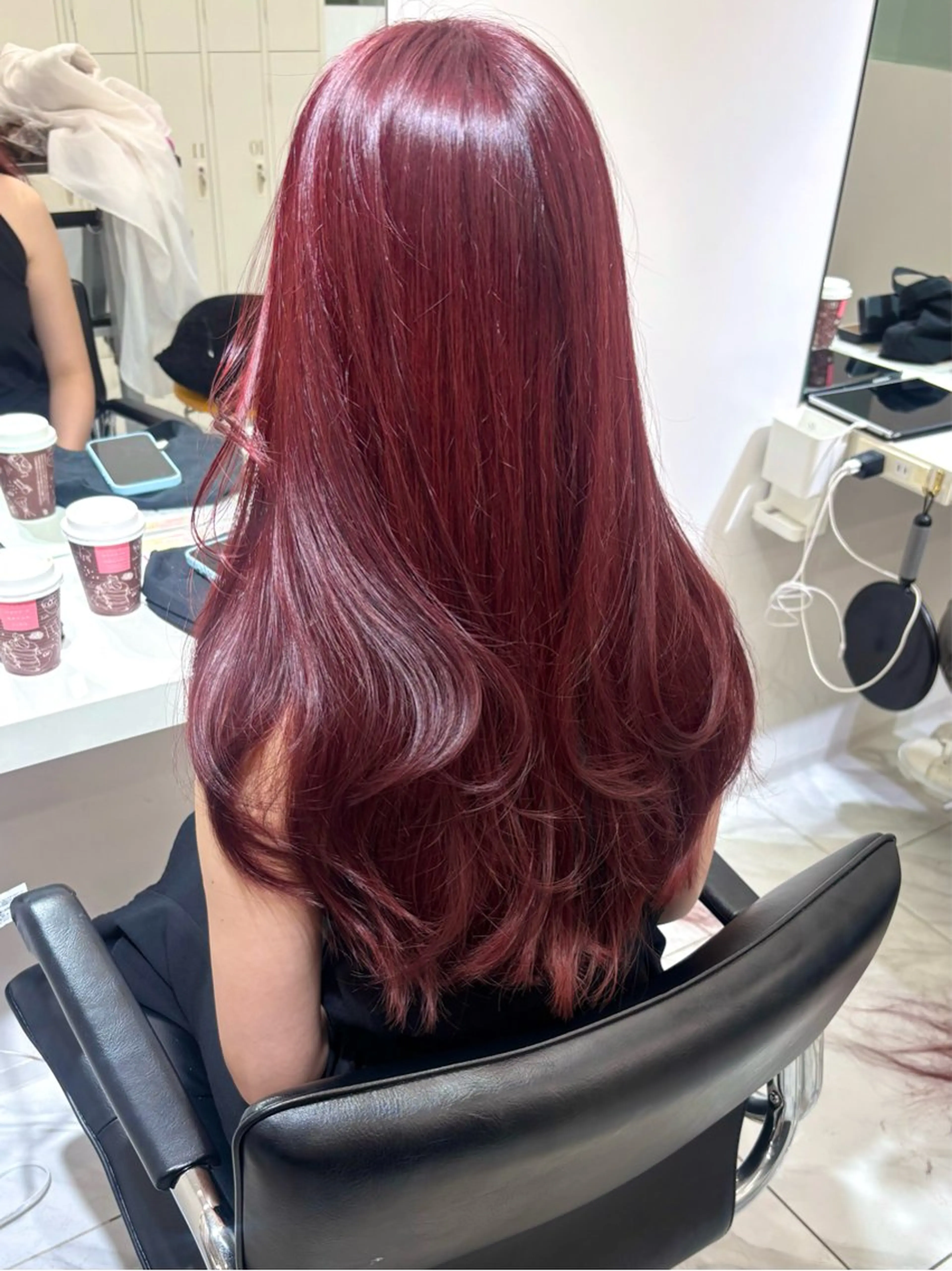 ロング カラー ブリーチ ダブルカラー ブリーチなしカラー レッドカラー レイヤーカット カット ヘアカラー 大人韓国ヘア 渋谷/Satsukiのヘアスタイル