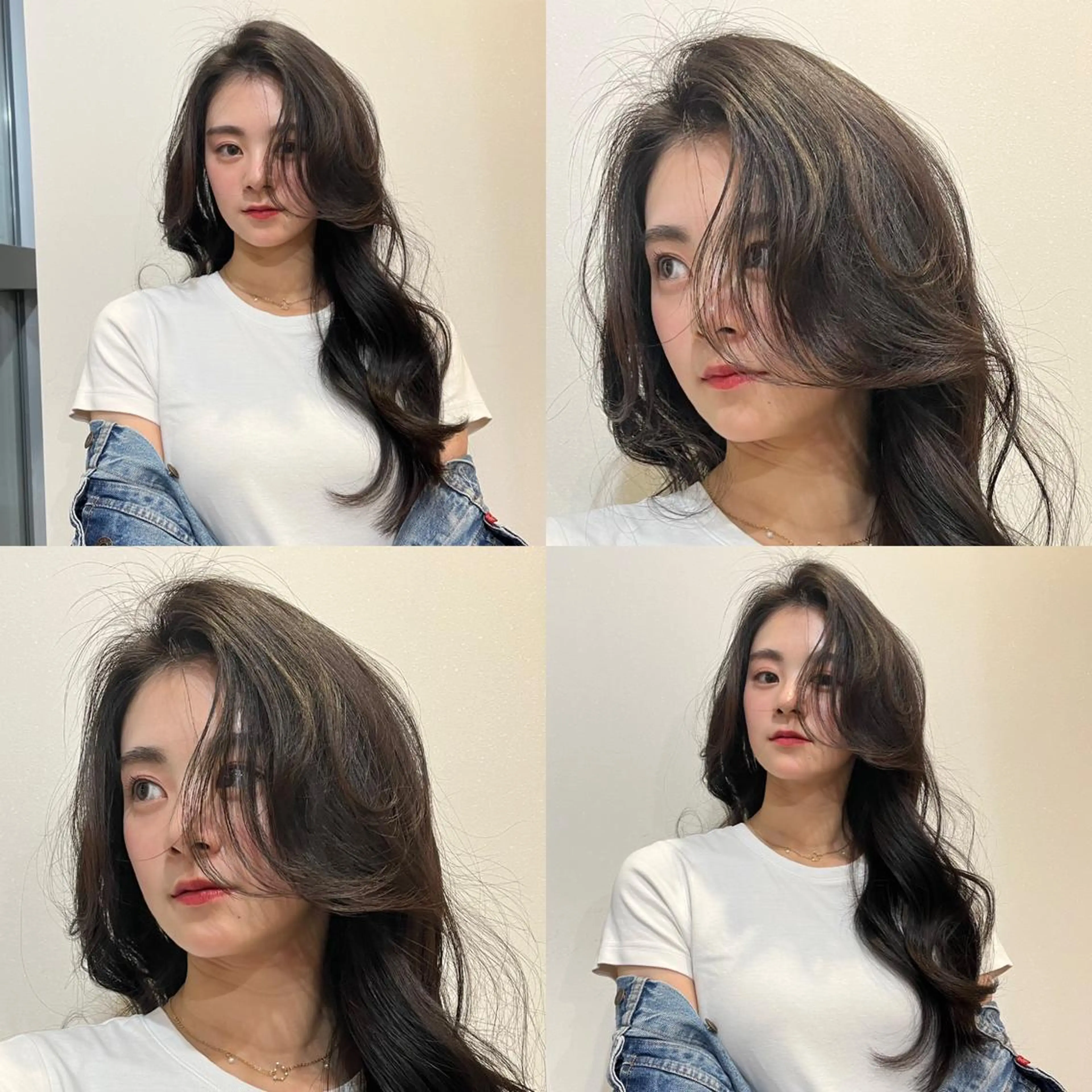 ロング 韓国ヘア レイヤーカットのヘアスタイル