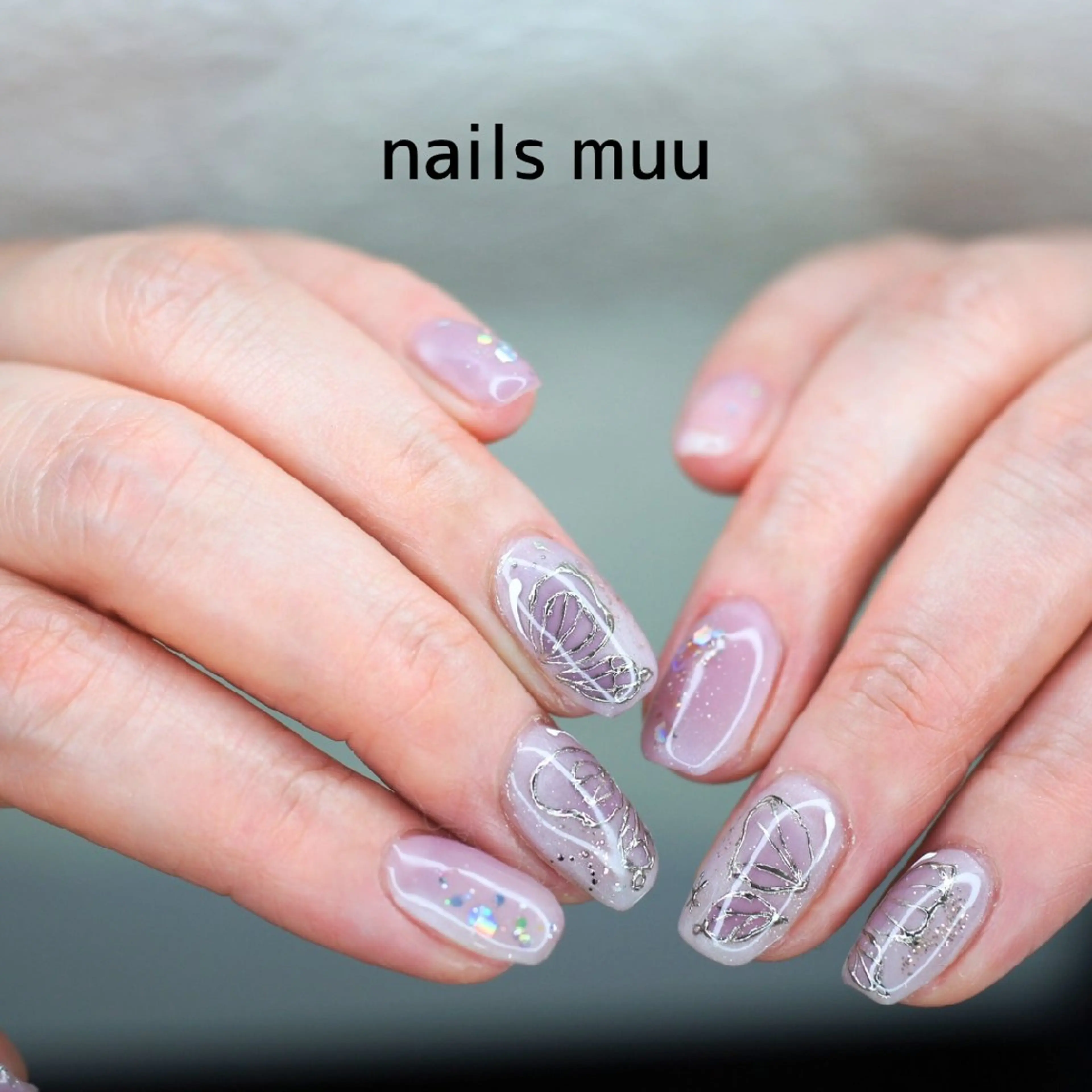 ネイル アートネイル マグネットネイル オフィスネイル パープル 春ネイル nails muu まゆのネイルデザイン