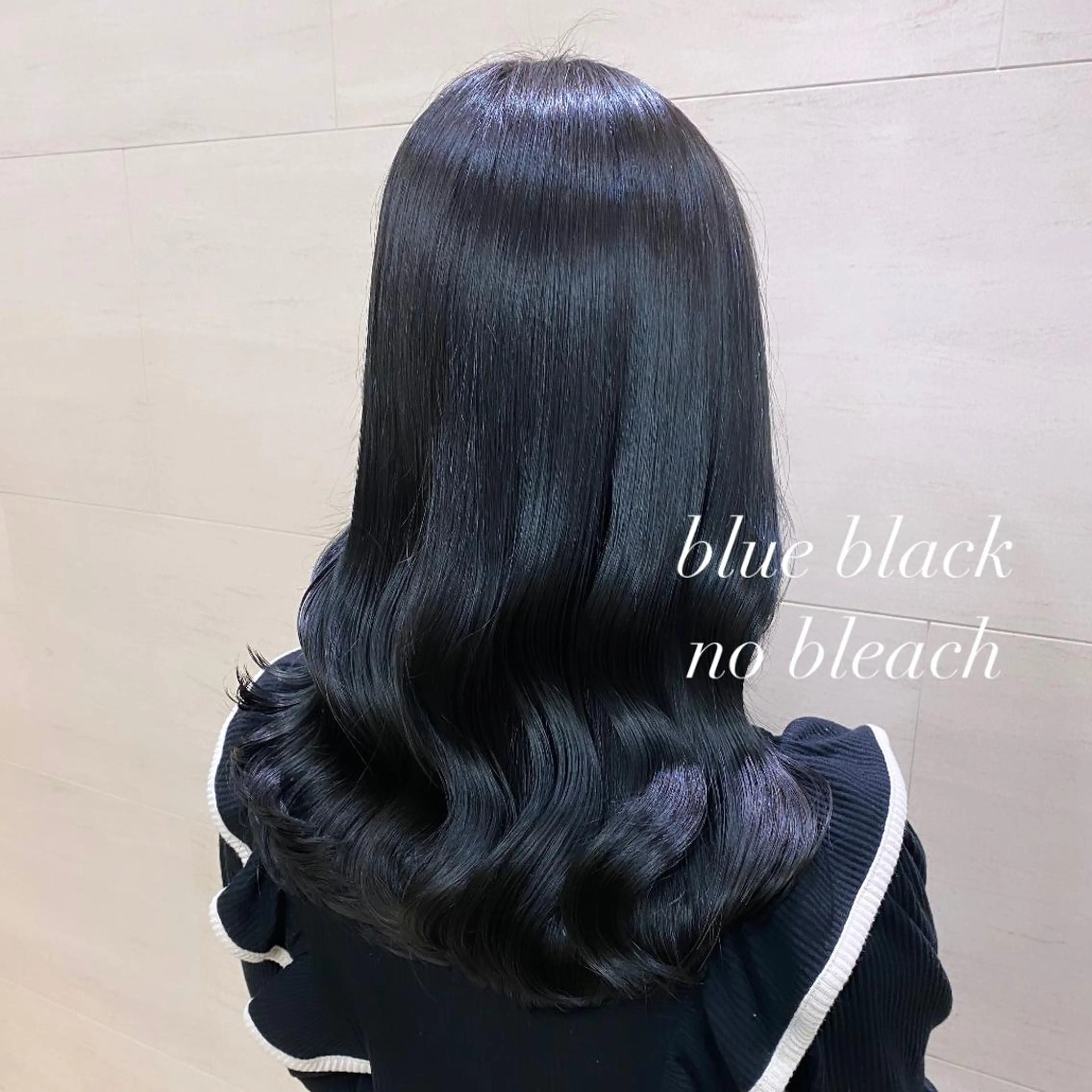 セミロング カラー 黒髪 ブルーカラー ブルーブラック ブリーチなしWカラー 🎀韓国ヘア/amiのヘアスタイル