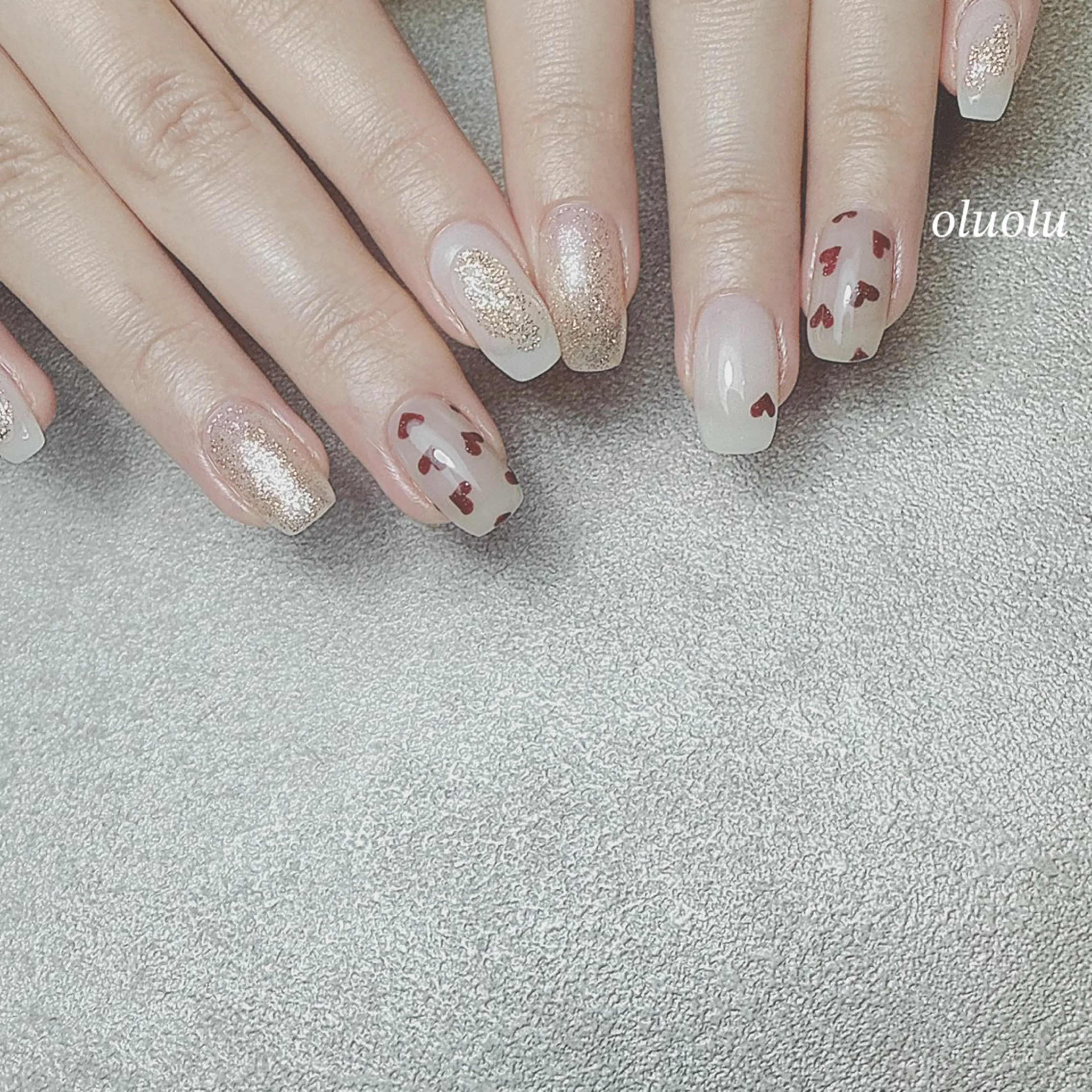 ネイル アートネイル フットネイル ガーリー ハート ラメ(グリッター) ハンドネイル 大村 紬華のネイルデザイン