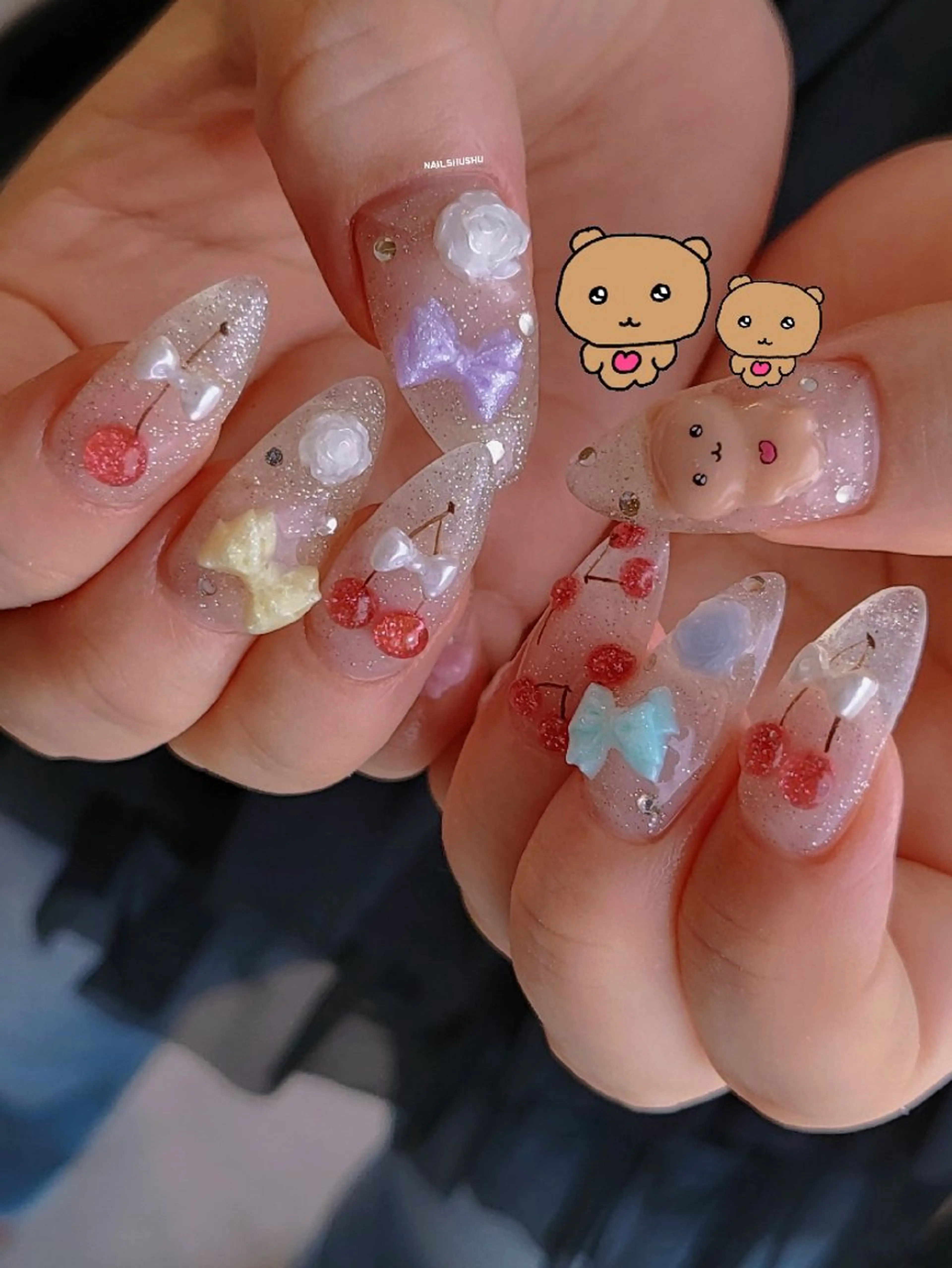 ネイル ハンドネイル 3dパーツ/流行り 👧shushu❤️のネイルデザイン