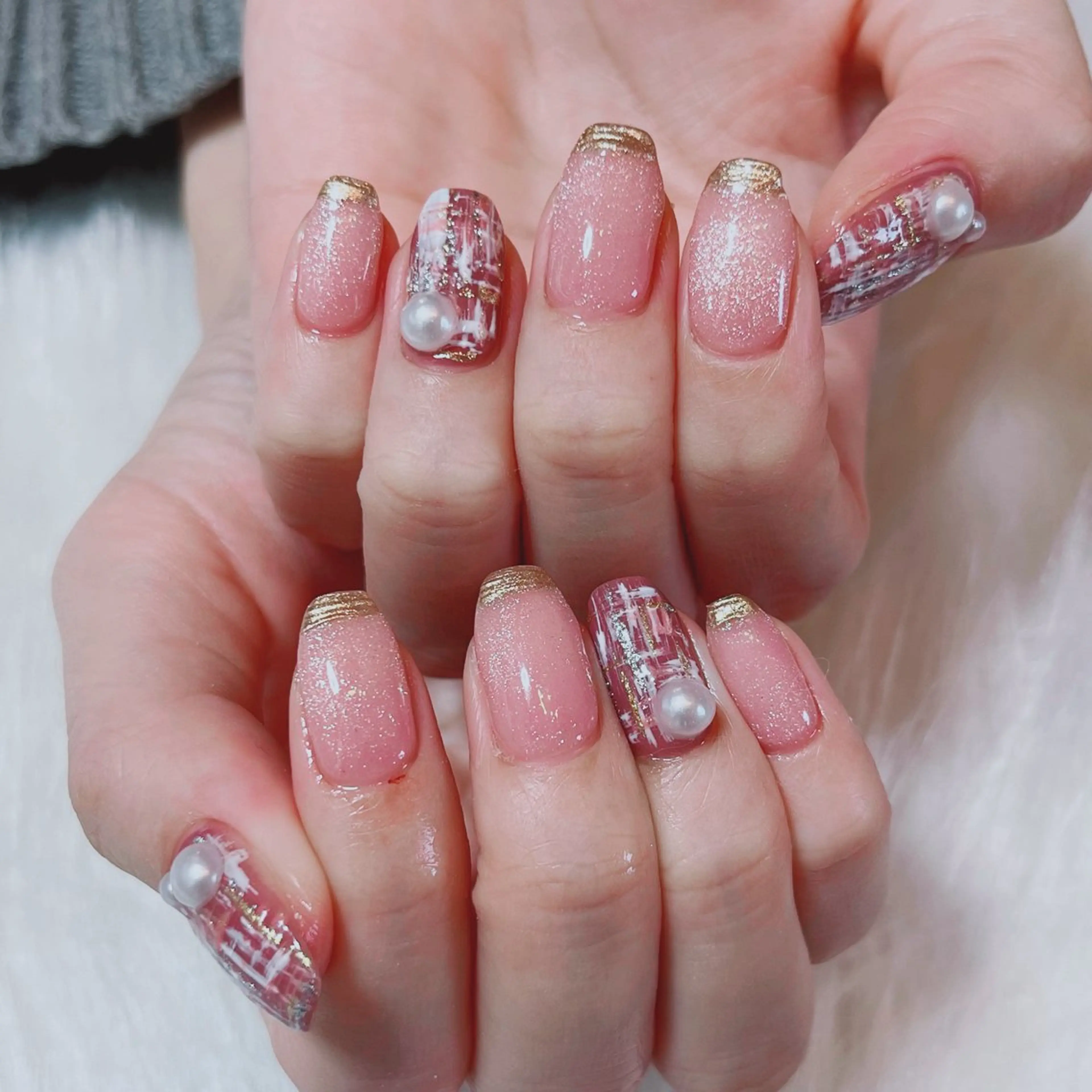 ネイル 持ち込み ピンク ツイードネイル ハンドネイル ruirui.naildesign所属・RUI ☆のネイルデザイン