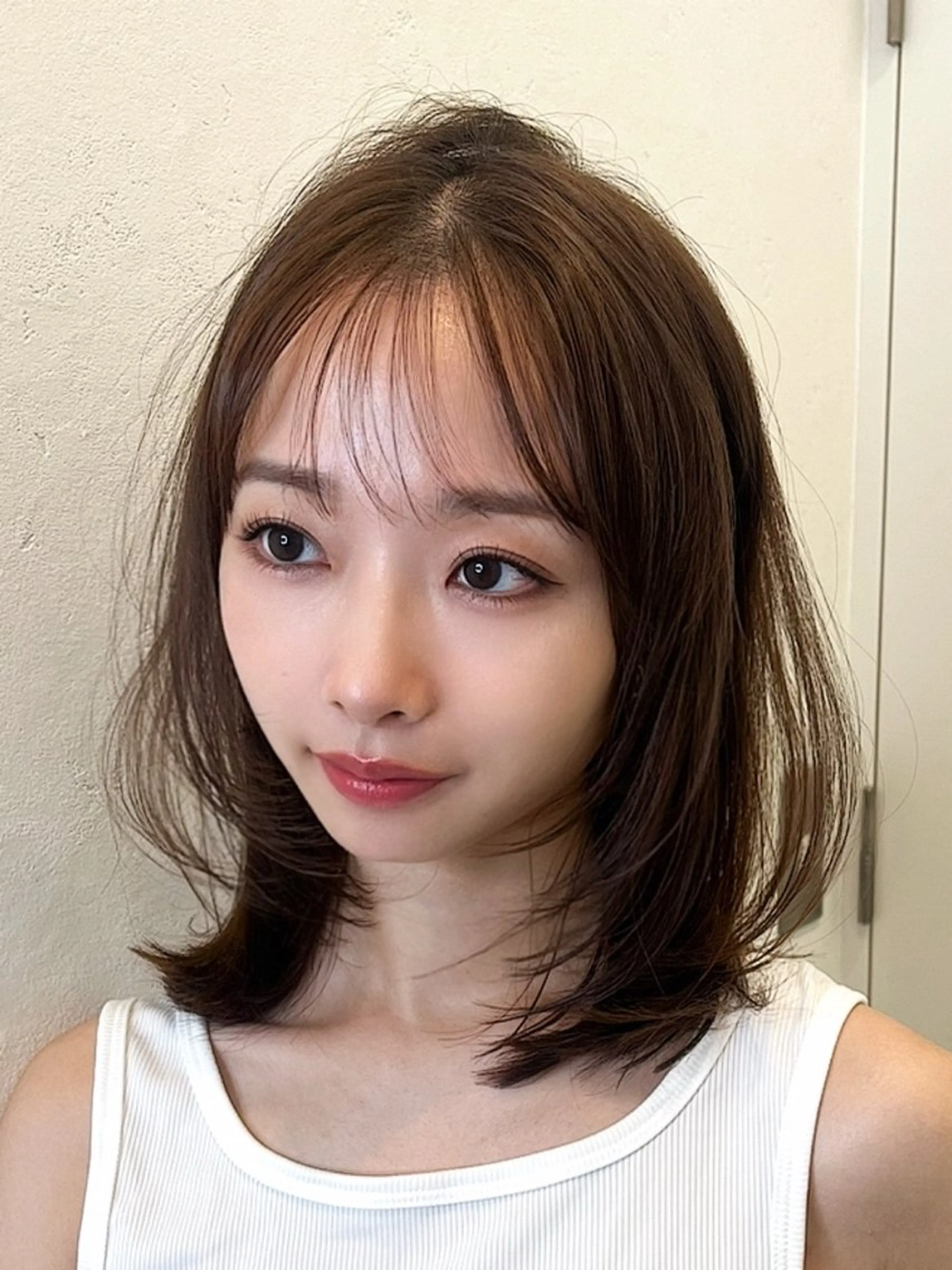 セミロング カラー レイヤーカット カット 縮毛矯正 トリートメント 山崎/ボブ縮毛矯正 レイヤー髪質改善のヘアスタイル