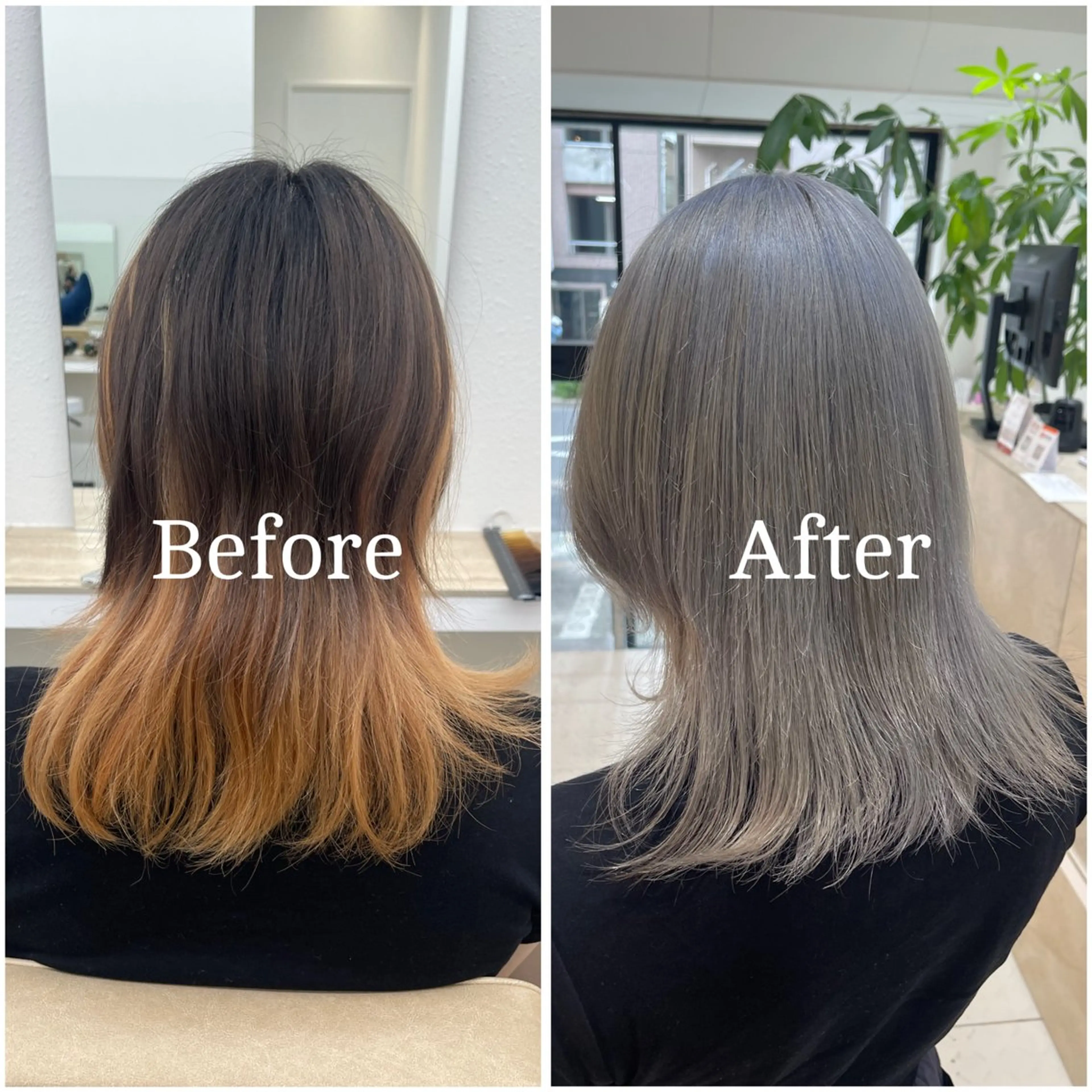 セミロング カラー ブリーチ デザインカラー 似合わせカット 縮毛矯正 ヘアカラー ムラ修正/ ハイトーン💖Riaのヘアスタイル