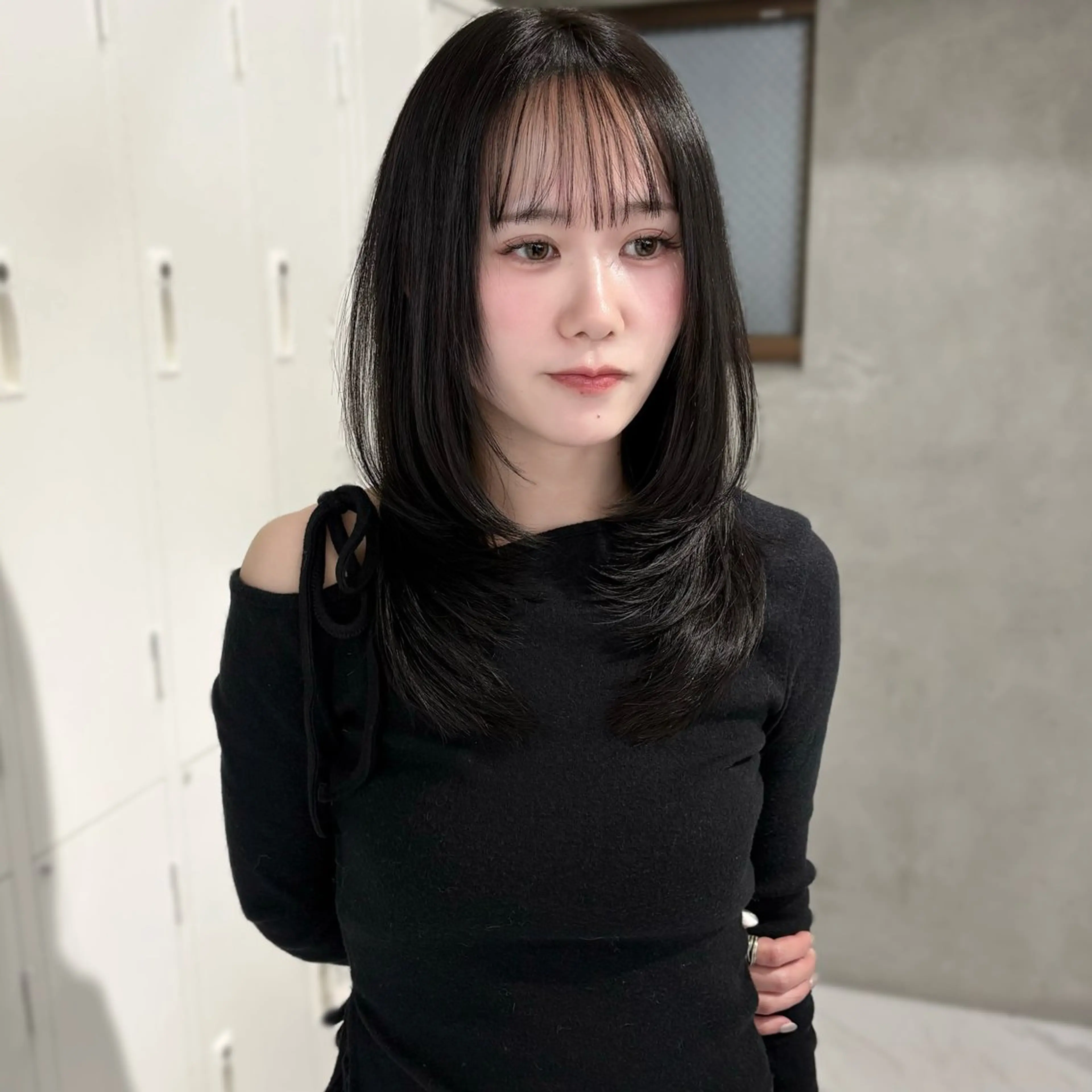 ミディアム カラー 黒髪 レイヤーカット カット ヘアカラー riko/レイヤー/ 艶カラー/ヘアセットのヘアスタイル