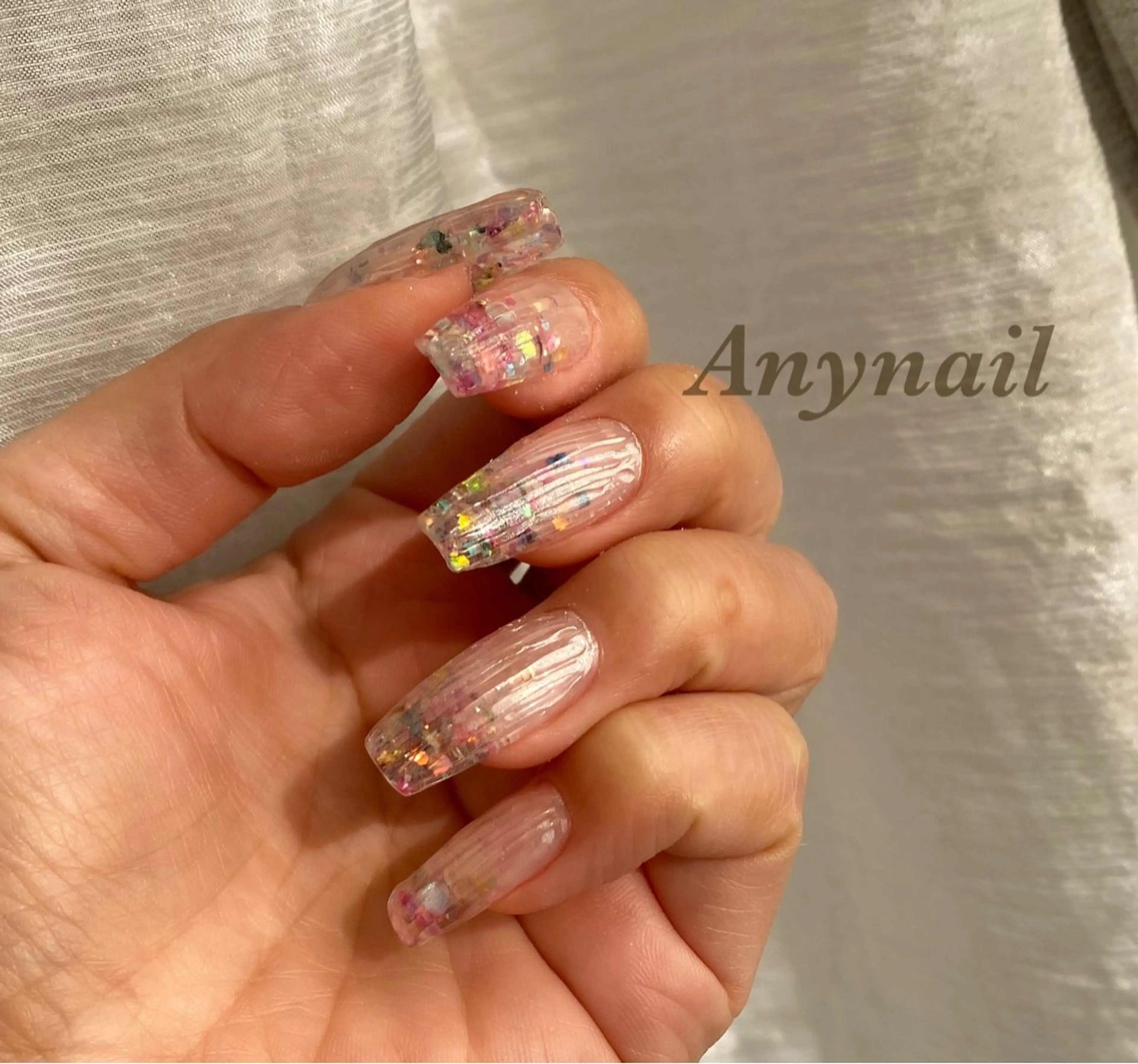 ネイル アートネイル ブルー クリアネイル フラワーネイル スカルプネイル ハンドネイル 岩澤 恵子のネイルデザイン