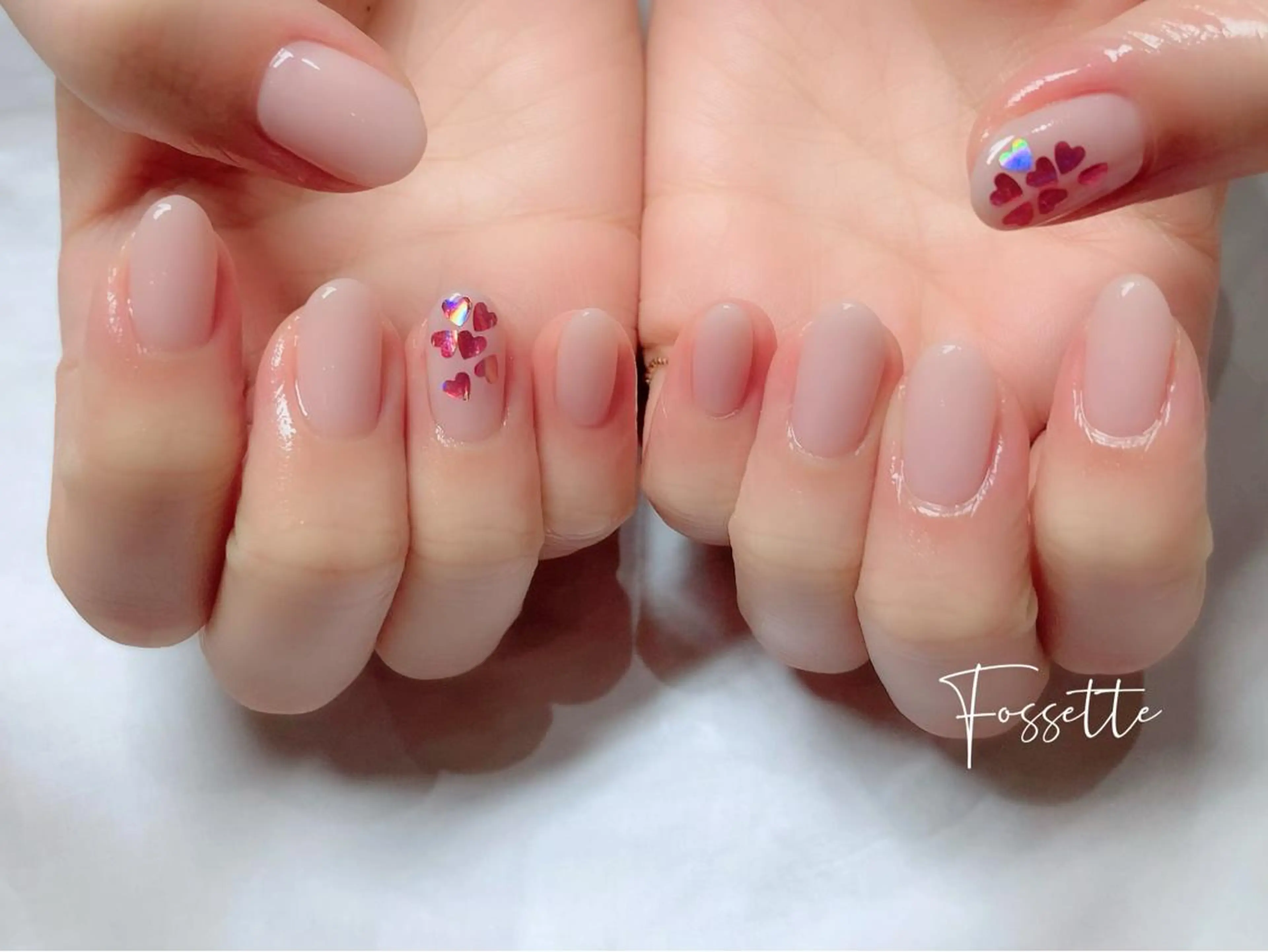 ネイル ハート ホログラムネイル オフィスネイル ワンカラーネイル シンプルネイル nailsalon Fossetteのネイルデザイン