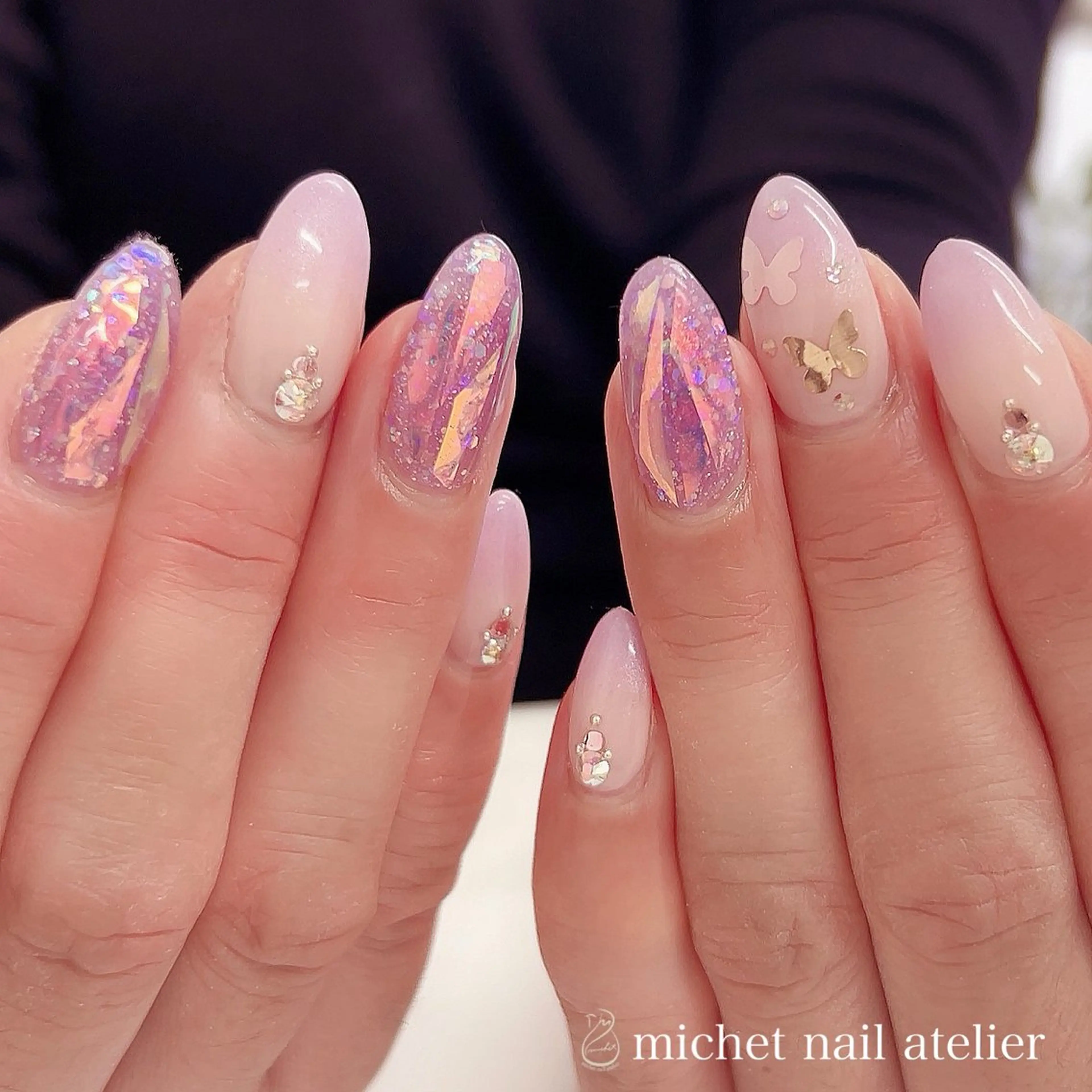 ネイル グラデーション ラメ(グリッター) ワンカラーネイル ピンク パープル ハンドネイル h. rikaのネイルデザイン