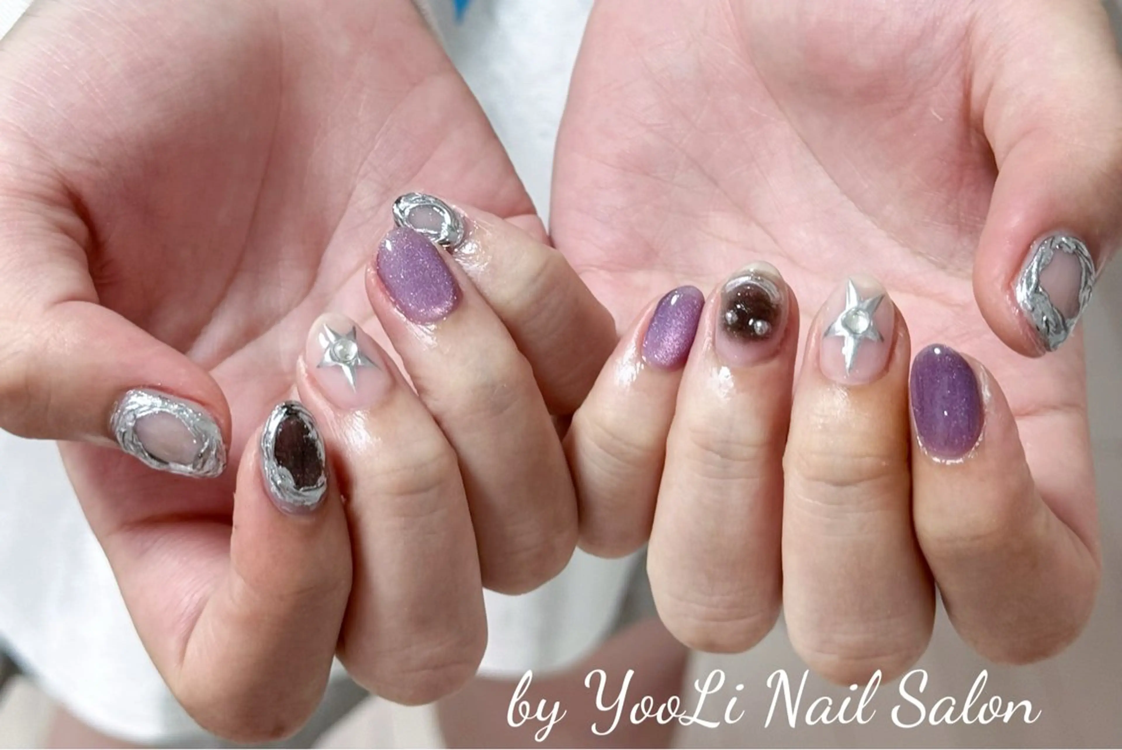 ネイル アートネイル オーロラネイル チークネイル フレンチネイル ガラスフレンチ ハンドネイル 🎀🎀YooLi Nail Salonのネイルデザイン