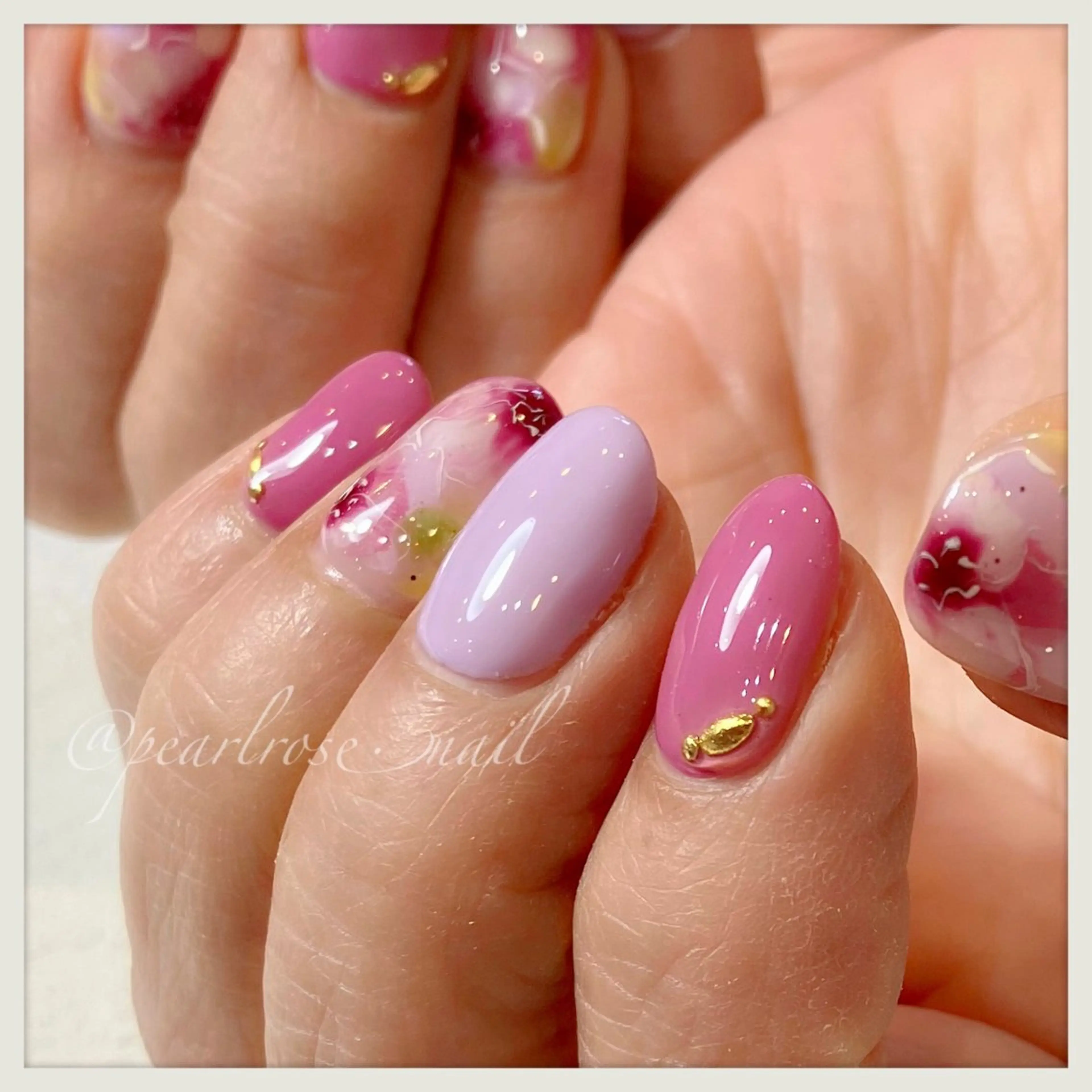 ネイル 春ネイル ハンドネイル Beauty salon Ryu・ange所属・PEARL ROSE パールローズのネイルデザイン