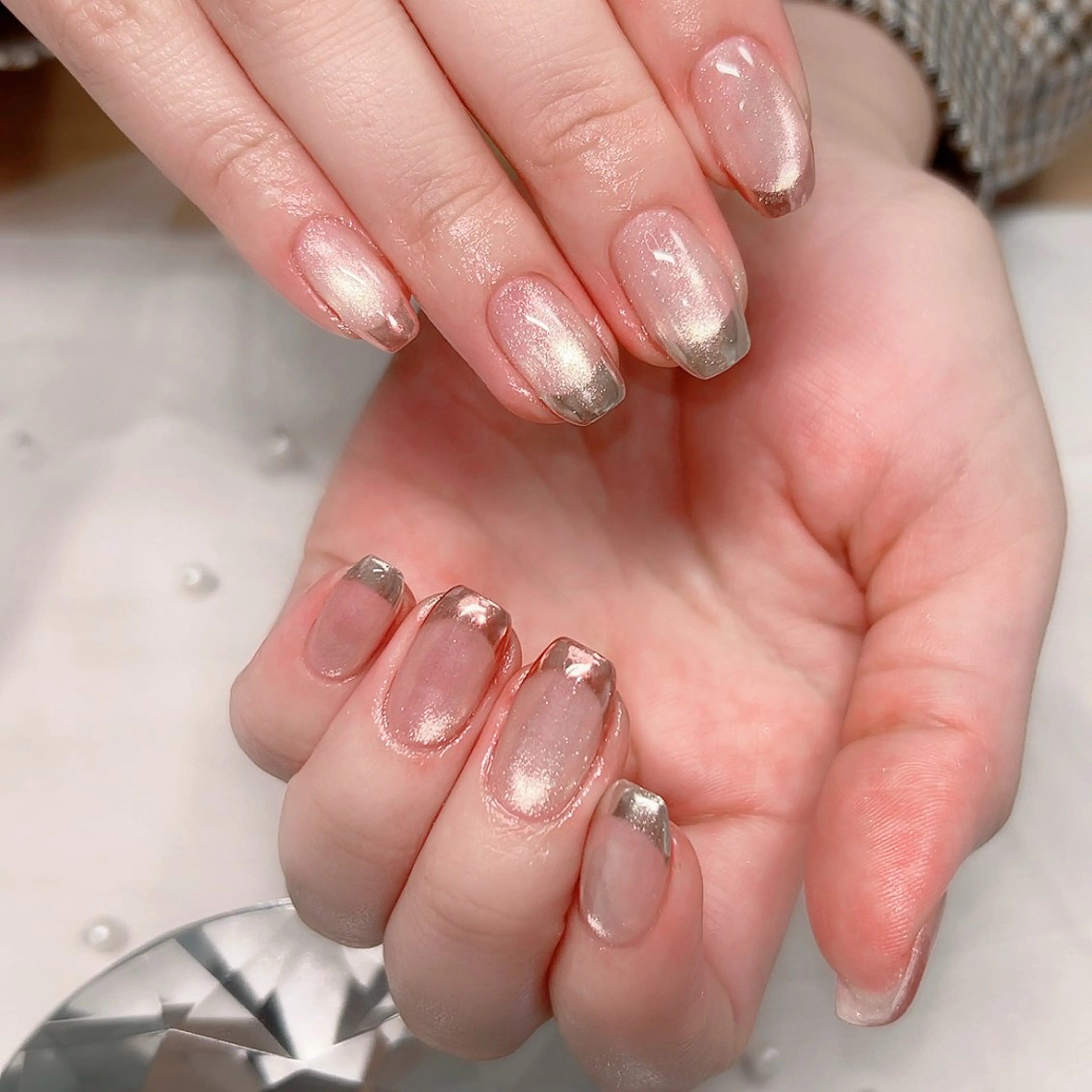 ネイル フレンチネイル キラキラネイル ラメ(グリッター) マグネットネイル マグネットワンカラー Cute Tips nailのネイルデザイン