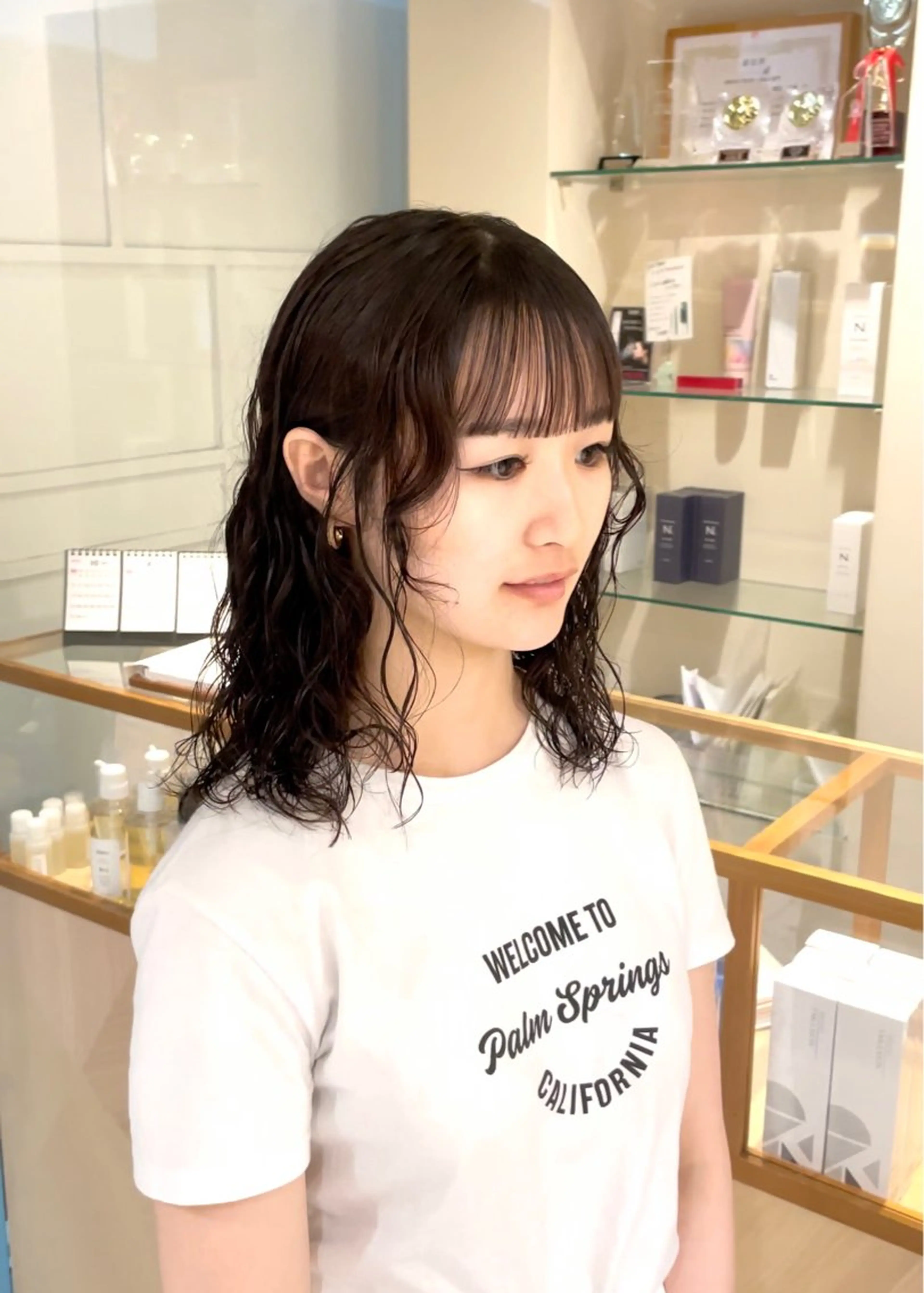 セミロング パーマ カット パーマ トリートメント 大石 陽菜のヘアスタイル