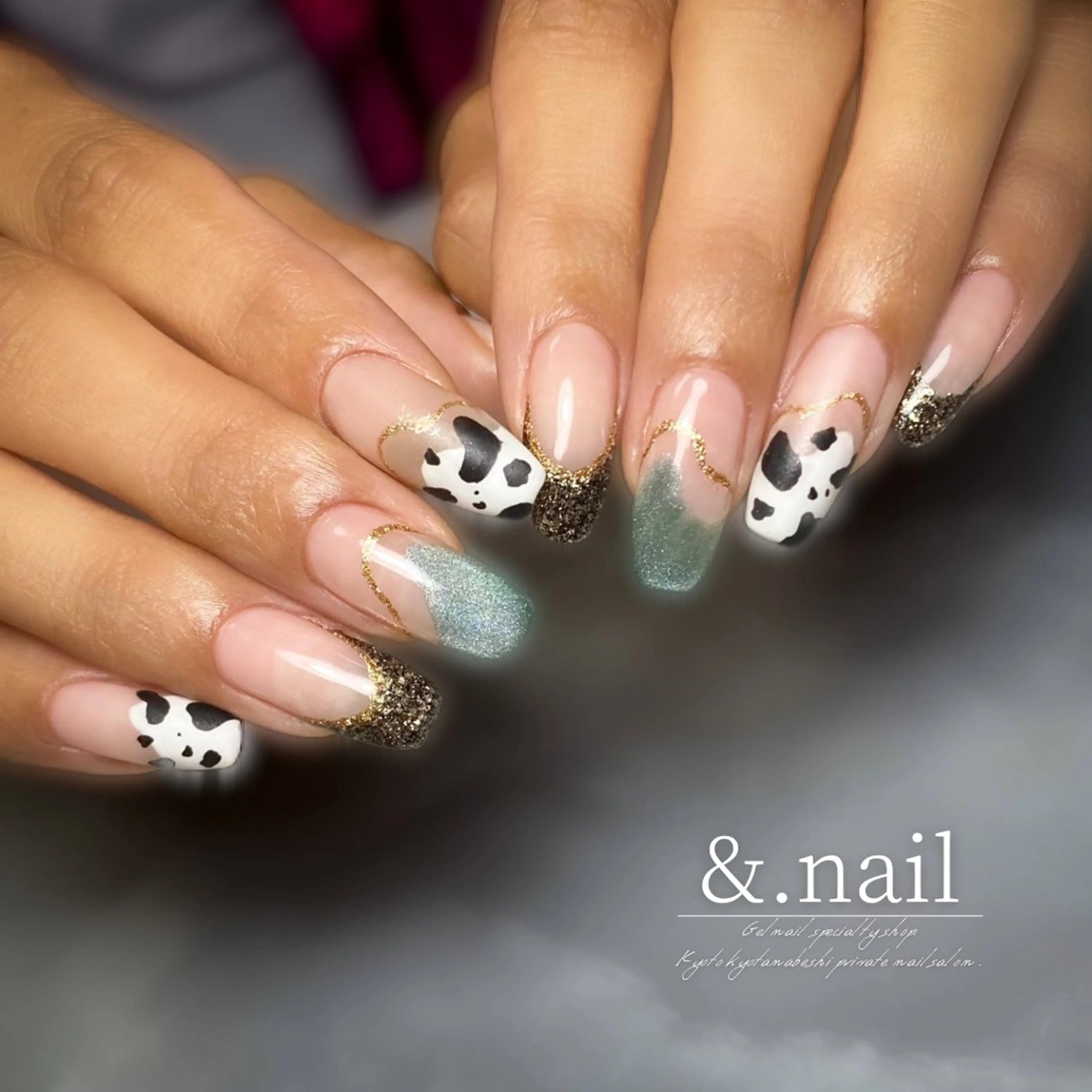 ネイル アニマル柄 グリーン マグネットネイル ハンドネイル &.nail/ ニュアンス/持込み可のネイルデザイン