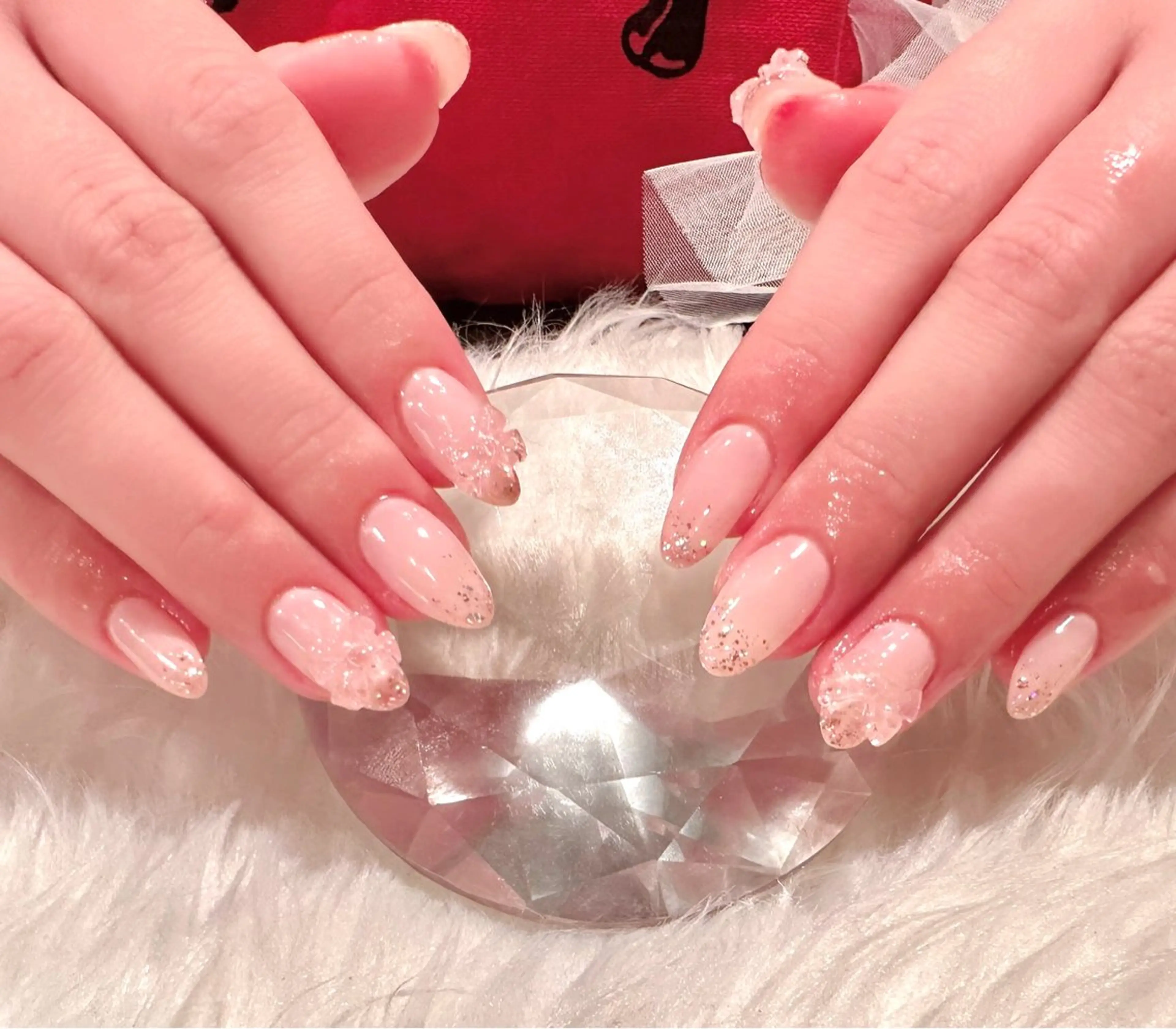 ネイル 持ち込み ピンク リボン ハンドネイル nail untitled🎀のネイルデザイン