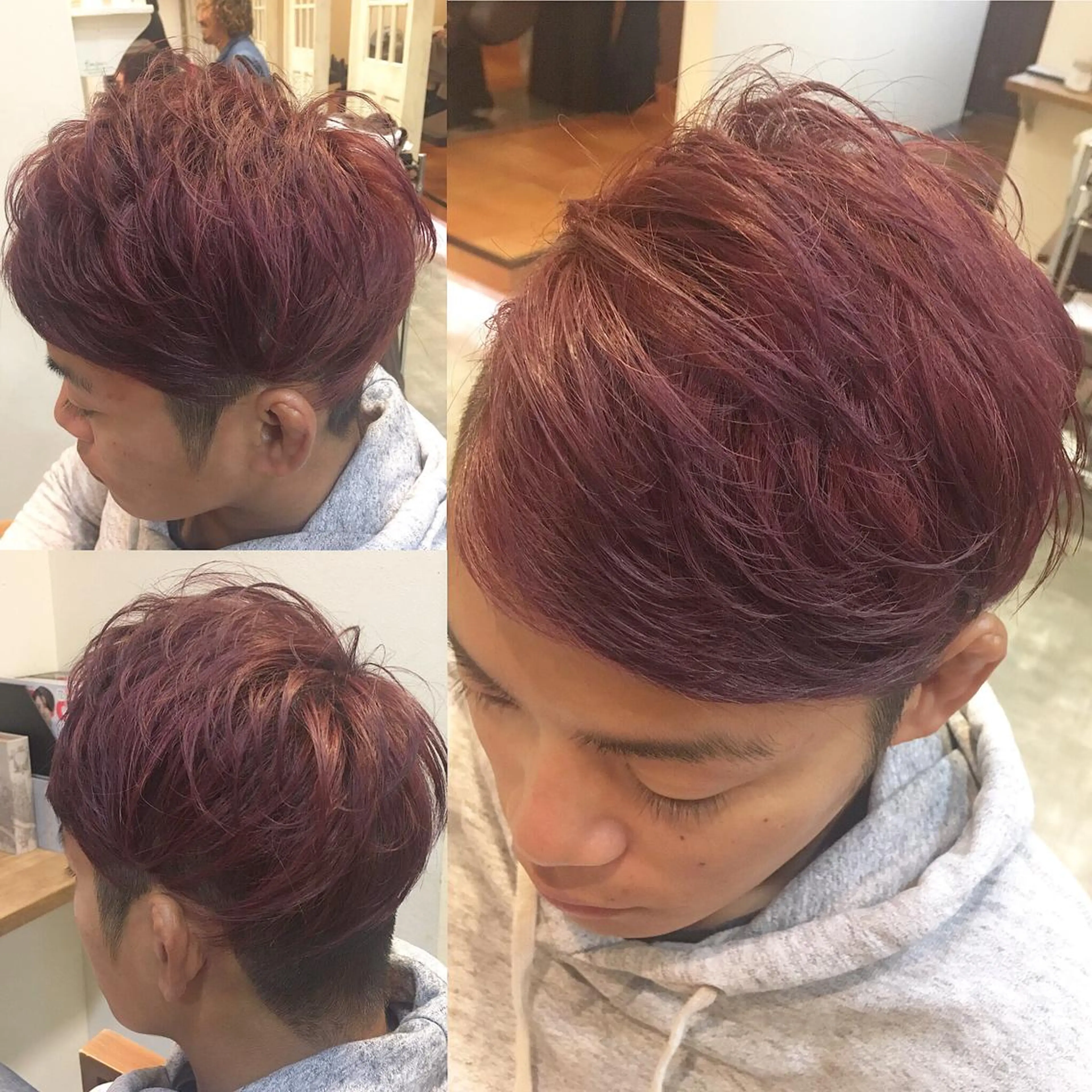 ショート カラー メンズ メンズブリーチ 刈り上げ ブリーチ レッドカラー hair salon Ranun髪質改善のヘアスタイル