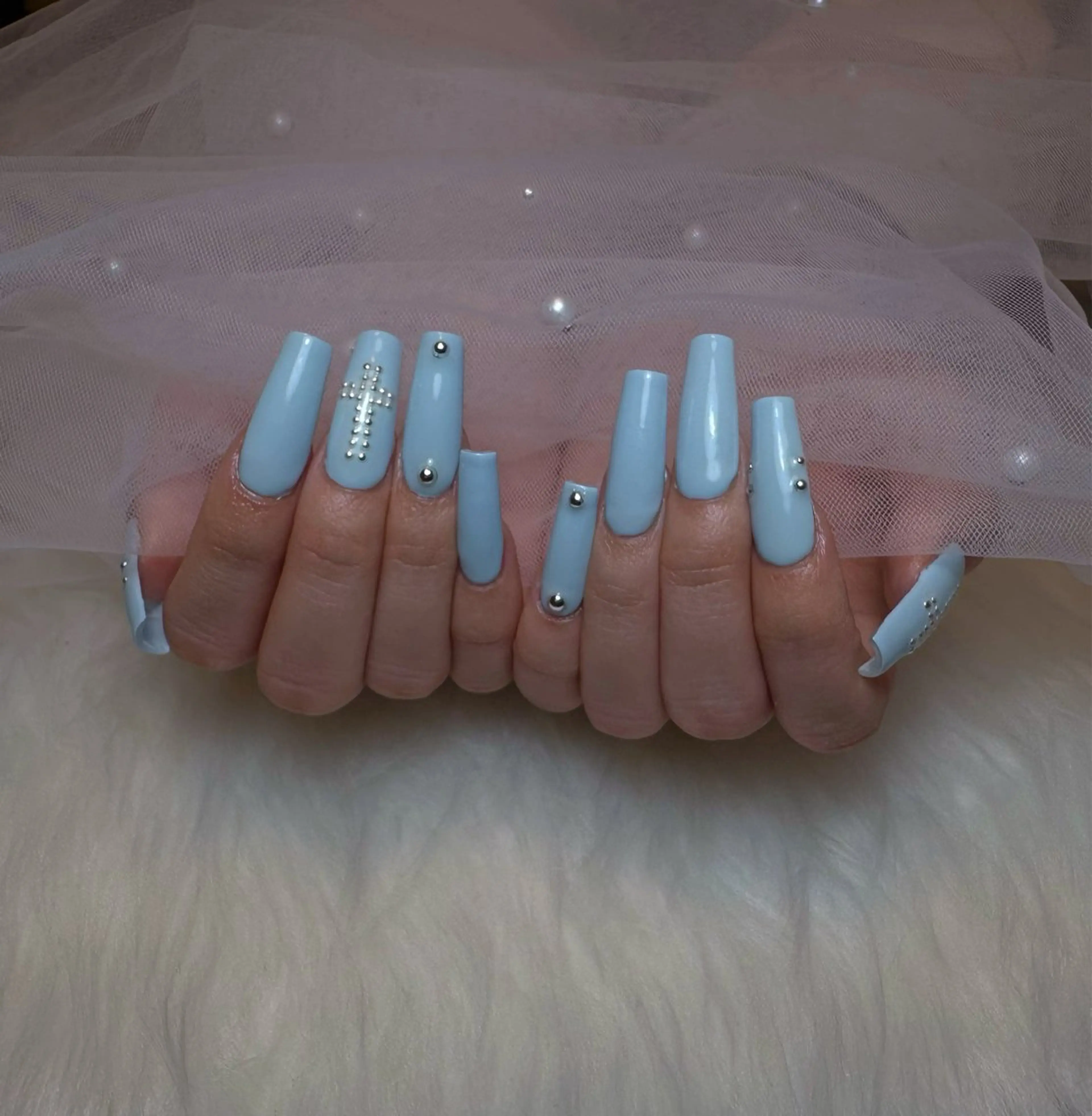 ネイル ブルー 韓国ネイル ロングネイル ワンホンネイル ハンドネイル K&R Nail所属・Nail Salon K&Rのネイルデザイン