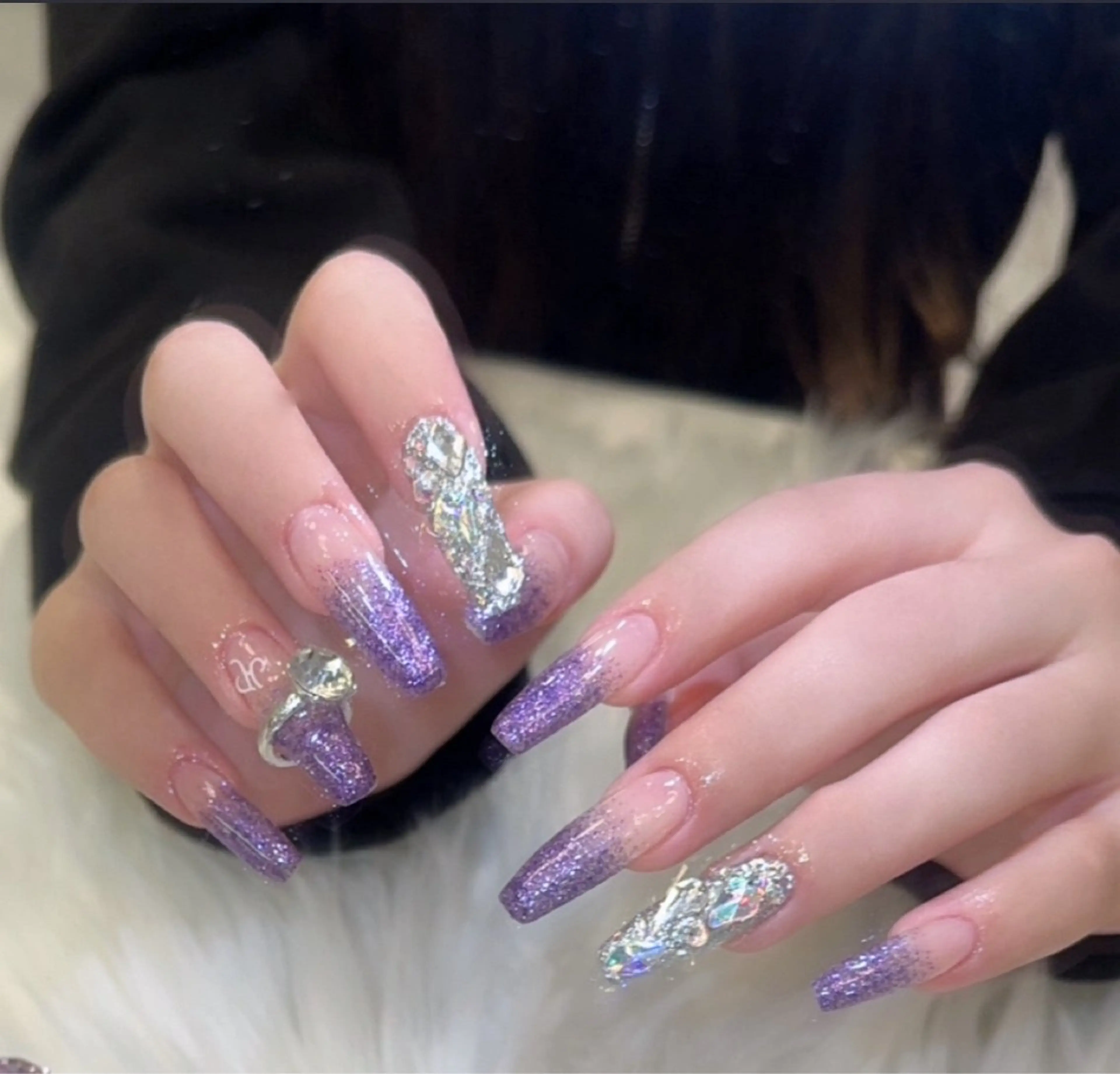 【ハンド】チップ長さだし10本/ワンカラー・ラメグラ🍒ྀི☁️の写真