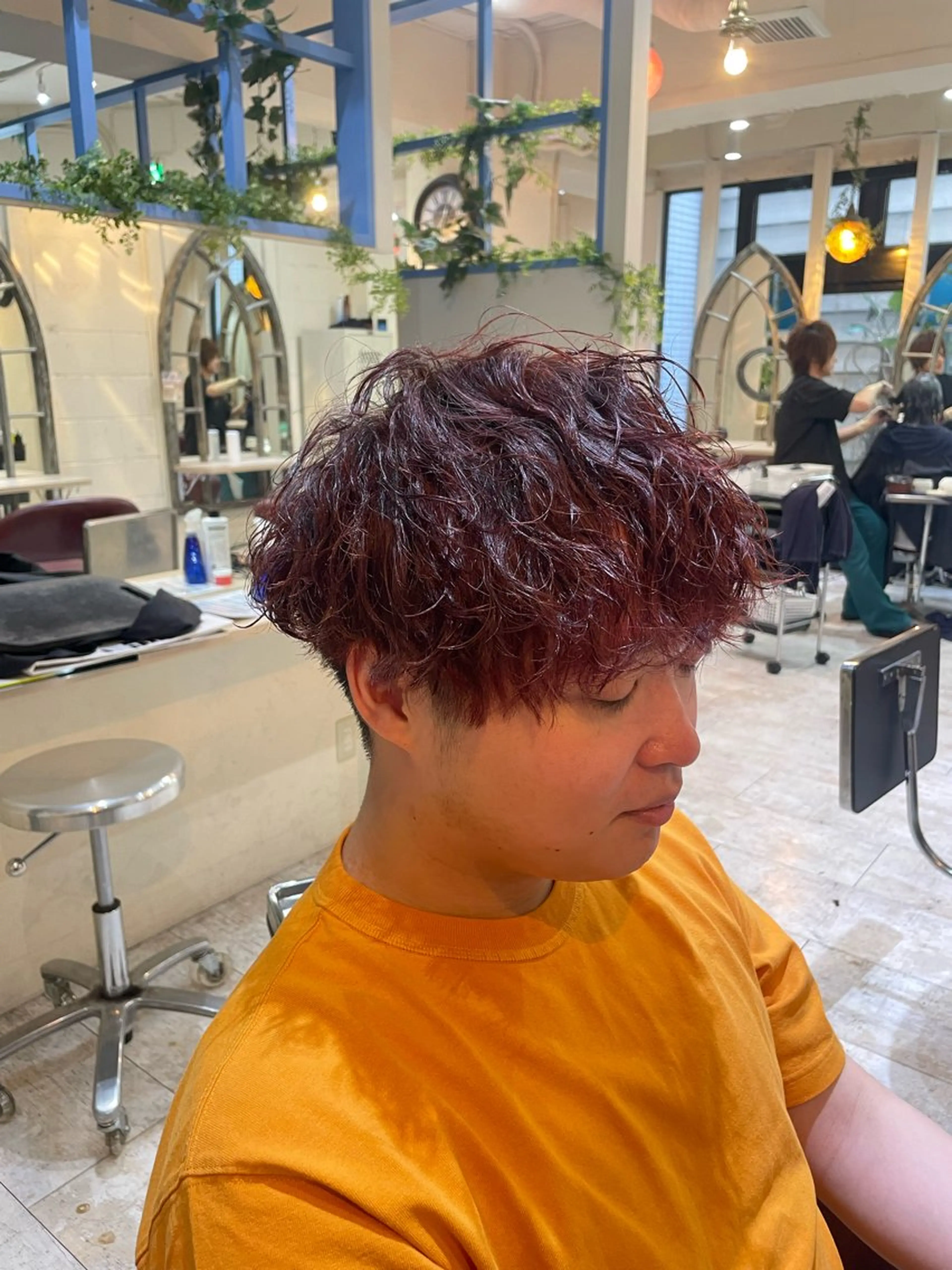 ショート カラー パーマ メンズ レッドカラー メンズパーマ屋さん /yuki☃️💭のヘアスタイル