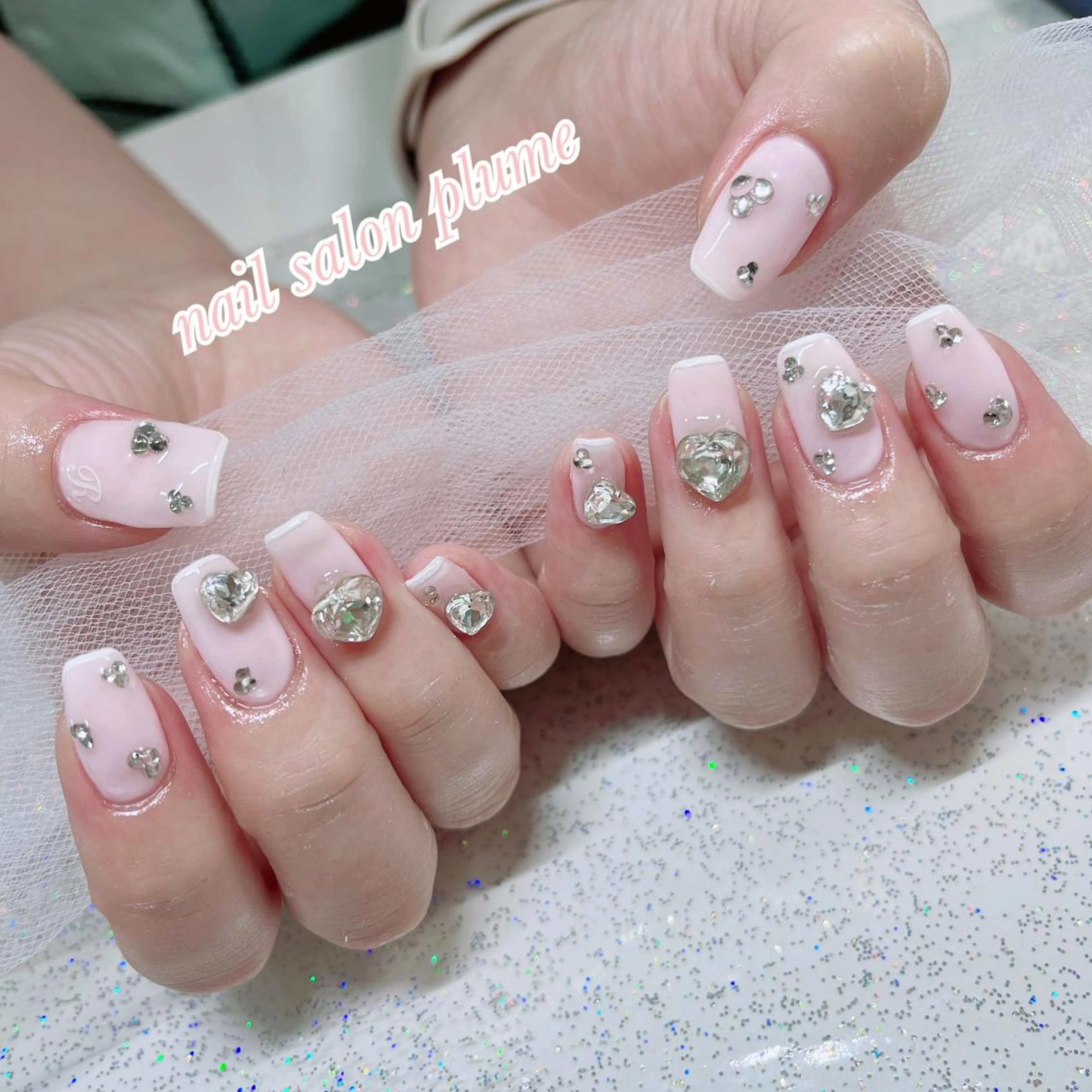 ネイル アートネイル ガーリー ハート キラキラネイル 韓国ネイル ハンドネイル plume nail ☆韓国ネイルのネイルデザイン